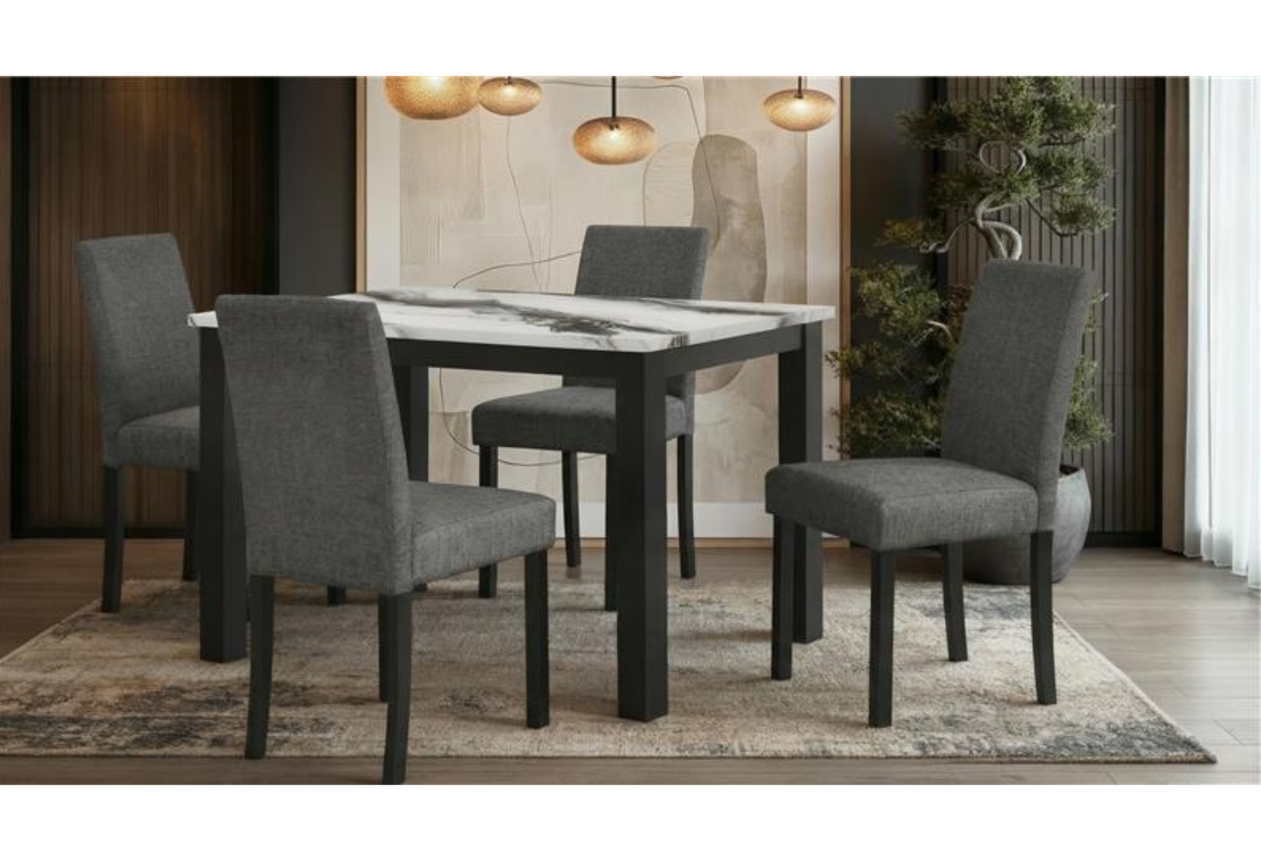 D8032 - 5 Piece Dining Room Set (Dining Table And Dining Chair) - Black / White