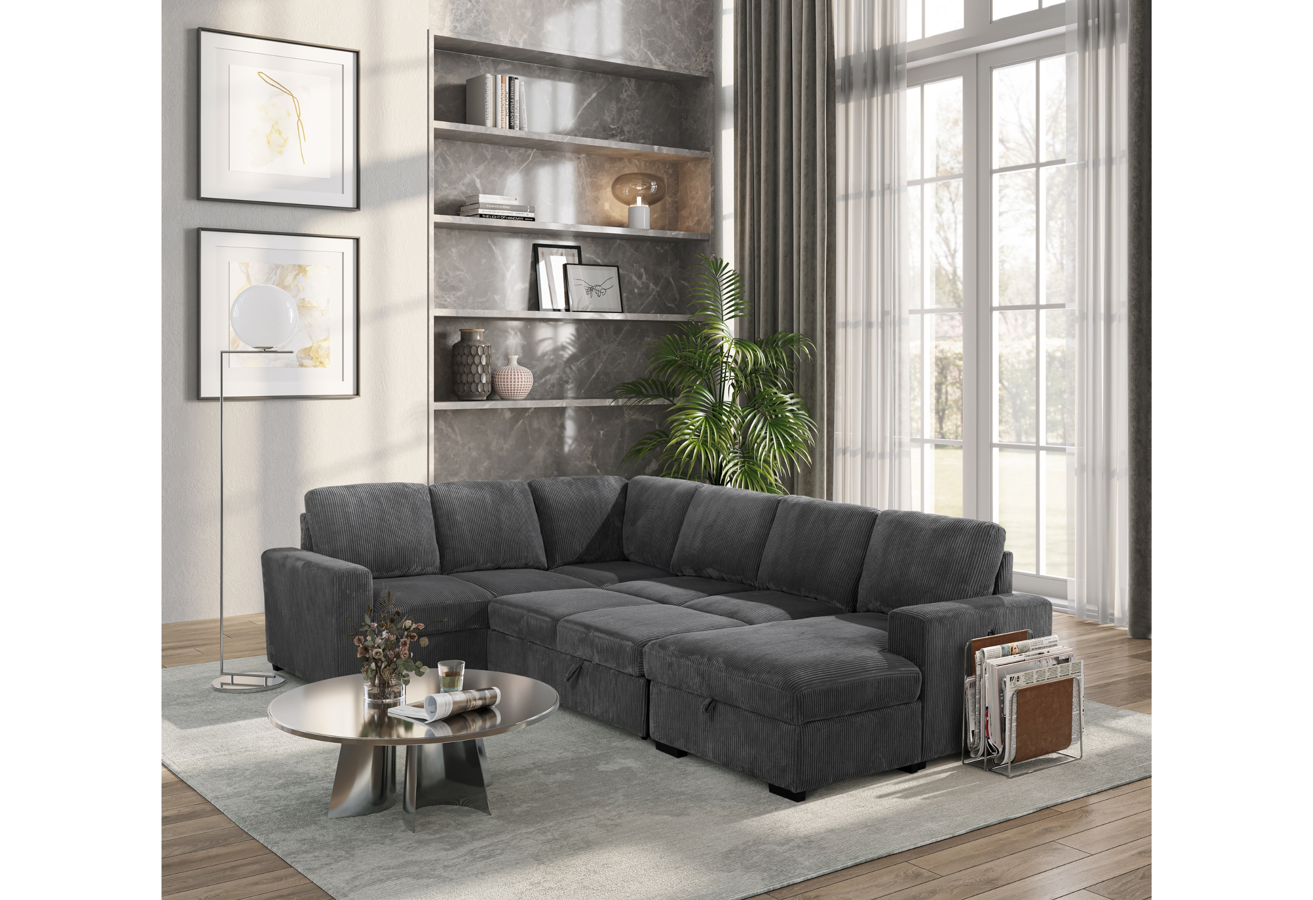 U2660 - Pullout Sofa Bed - Gray - Image 2