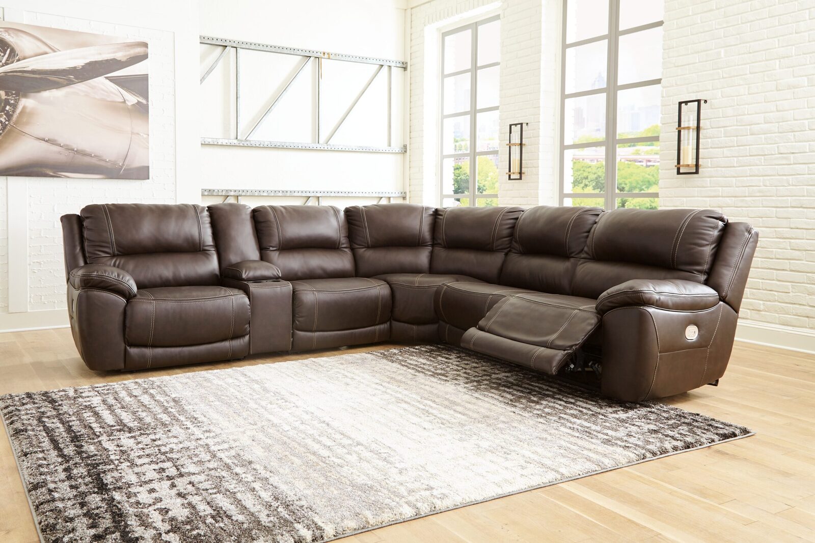 Dunleith - Power Sectional 6 Pc - Chocolate - Image 2