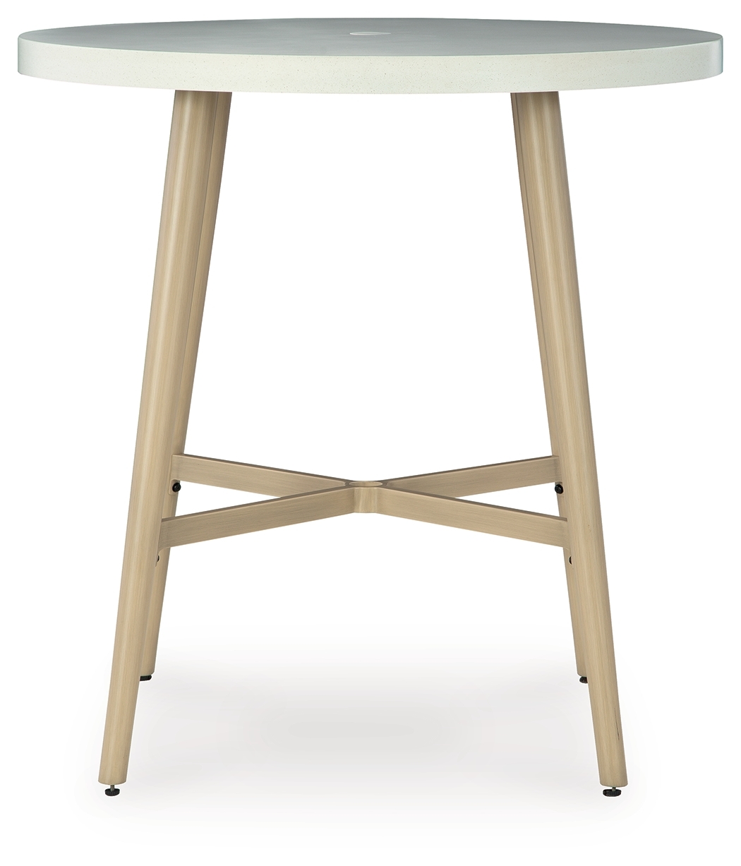 Seton Creek - Round Bar Table With Umbrella Option - Beige - Image 3