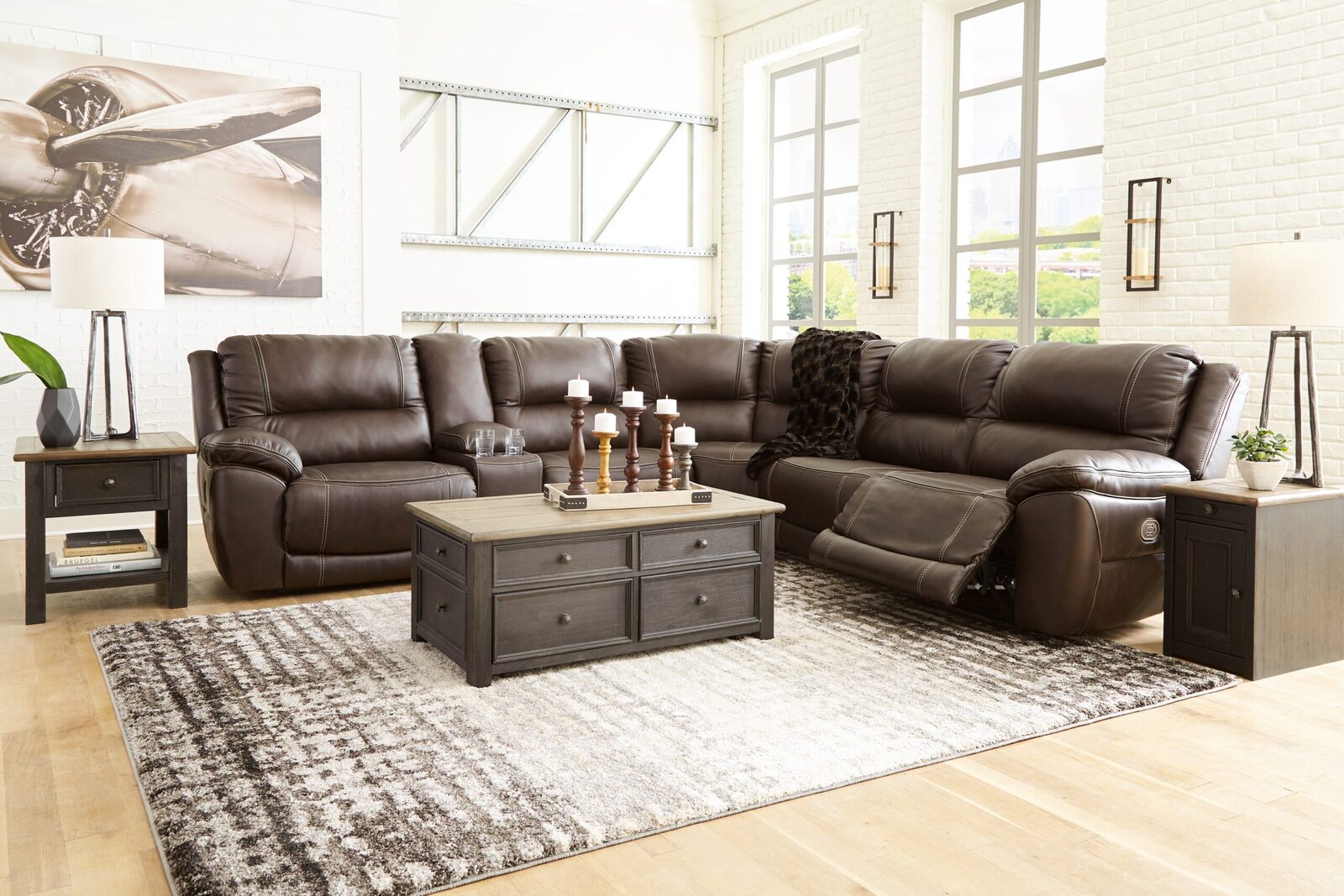 Dunleith - Power Sectional 6 Pc - Chocolate - Image 4