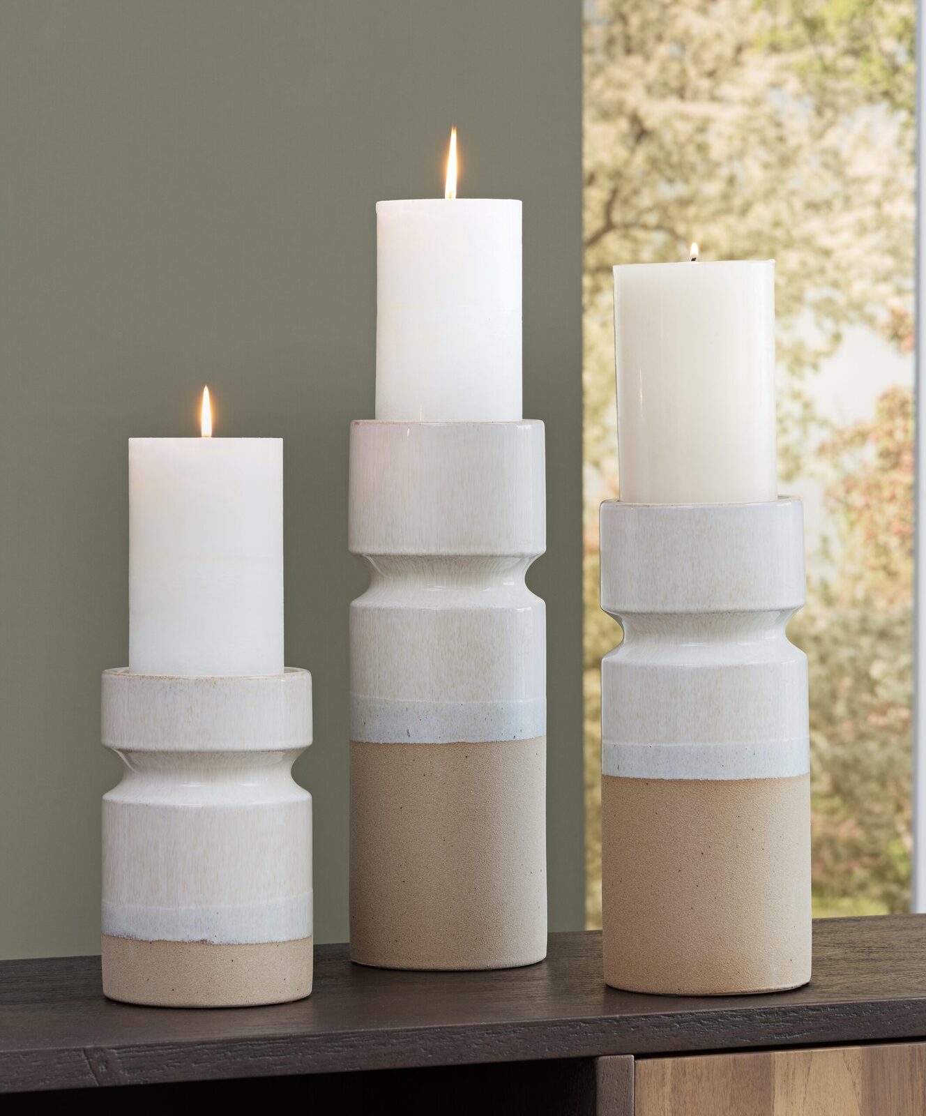 Hurston - Candle Holder Set (Set of 3) - Ivory / Brown - Image 2