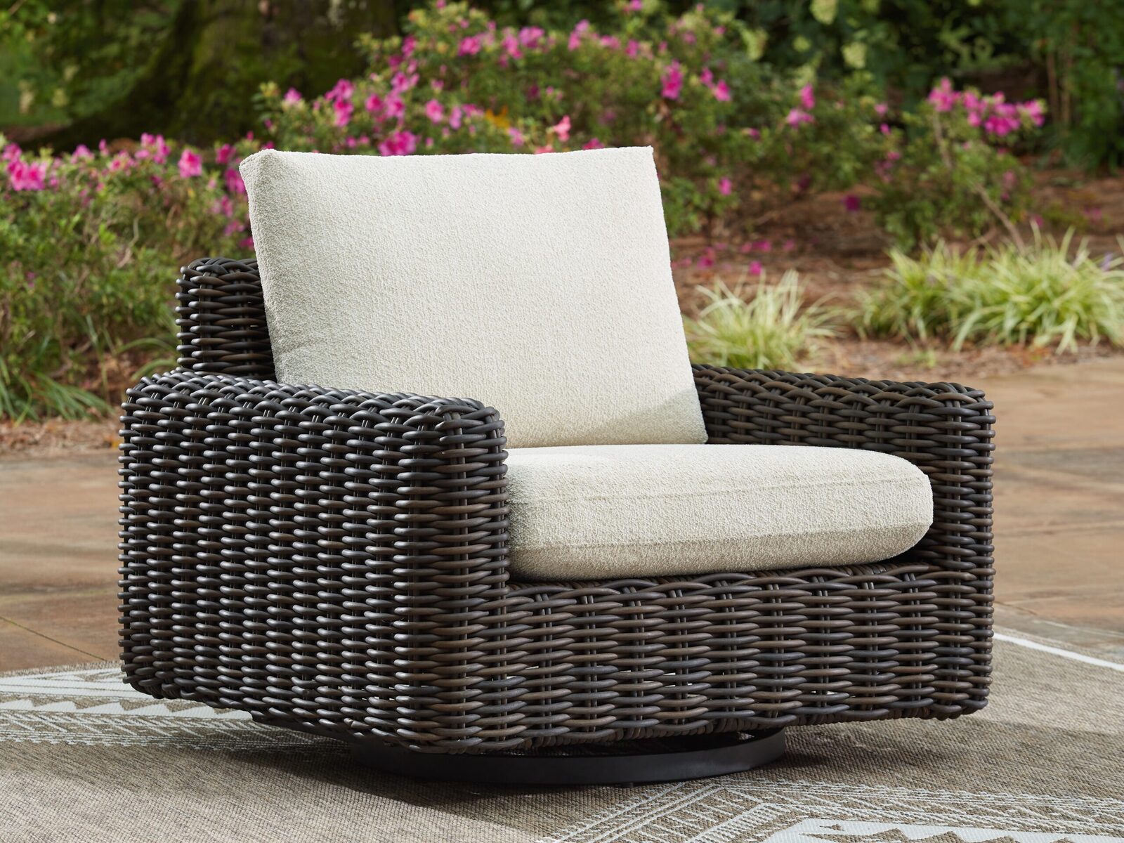 Kimora - Swivel Glider Lounge With Cushion - Beige / Dark Brown - Image 2