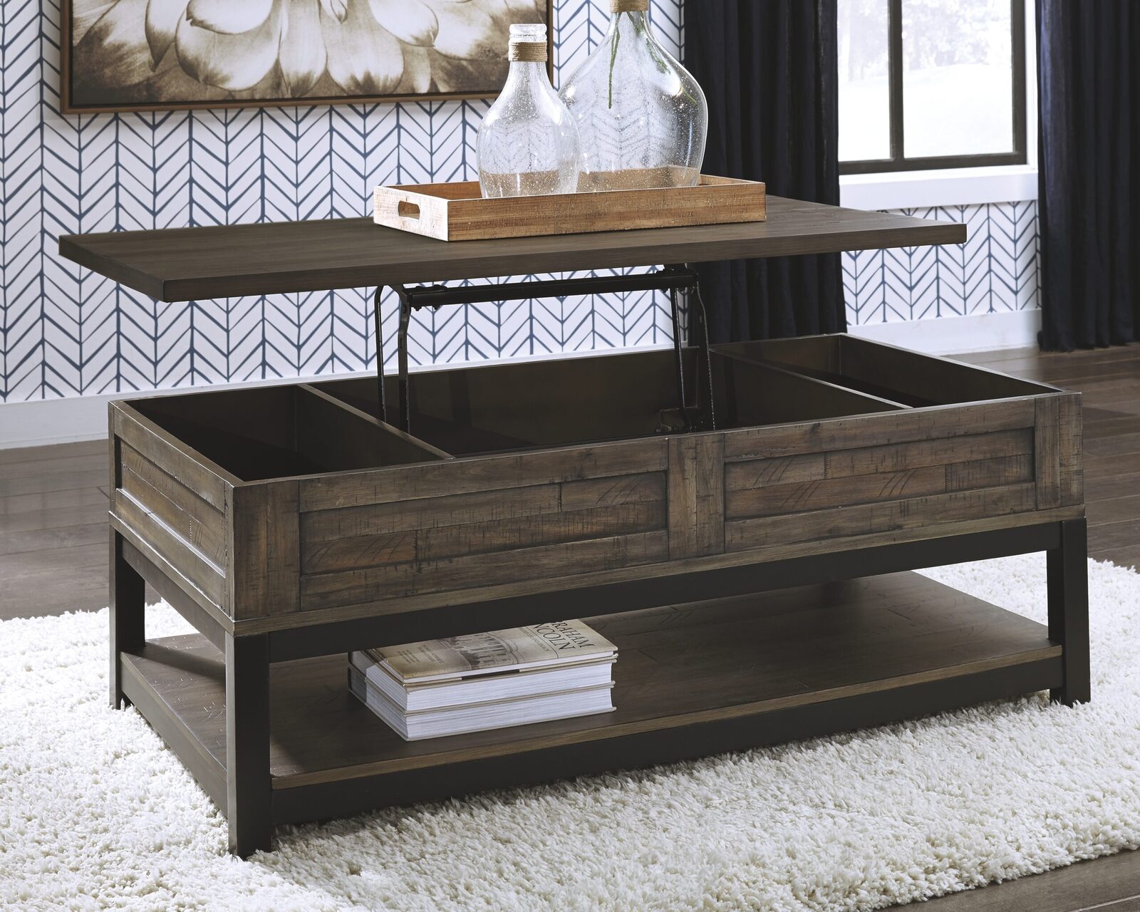 Johurst - LIFT TOP COCKTAIL TABLE - Grayish Brown - Image 3