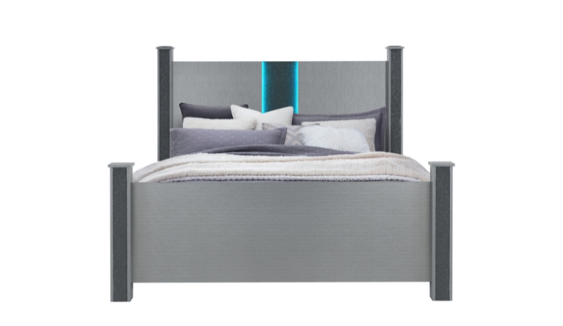 Logan - 4 Piece Full Bedroom Set (Full Bed With LED And Speakers, Dresser, Mirror And Nightstand) - Silver - Image 2