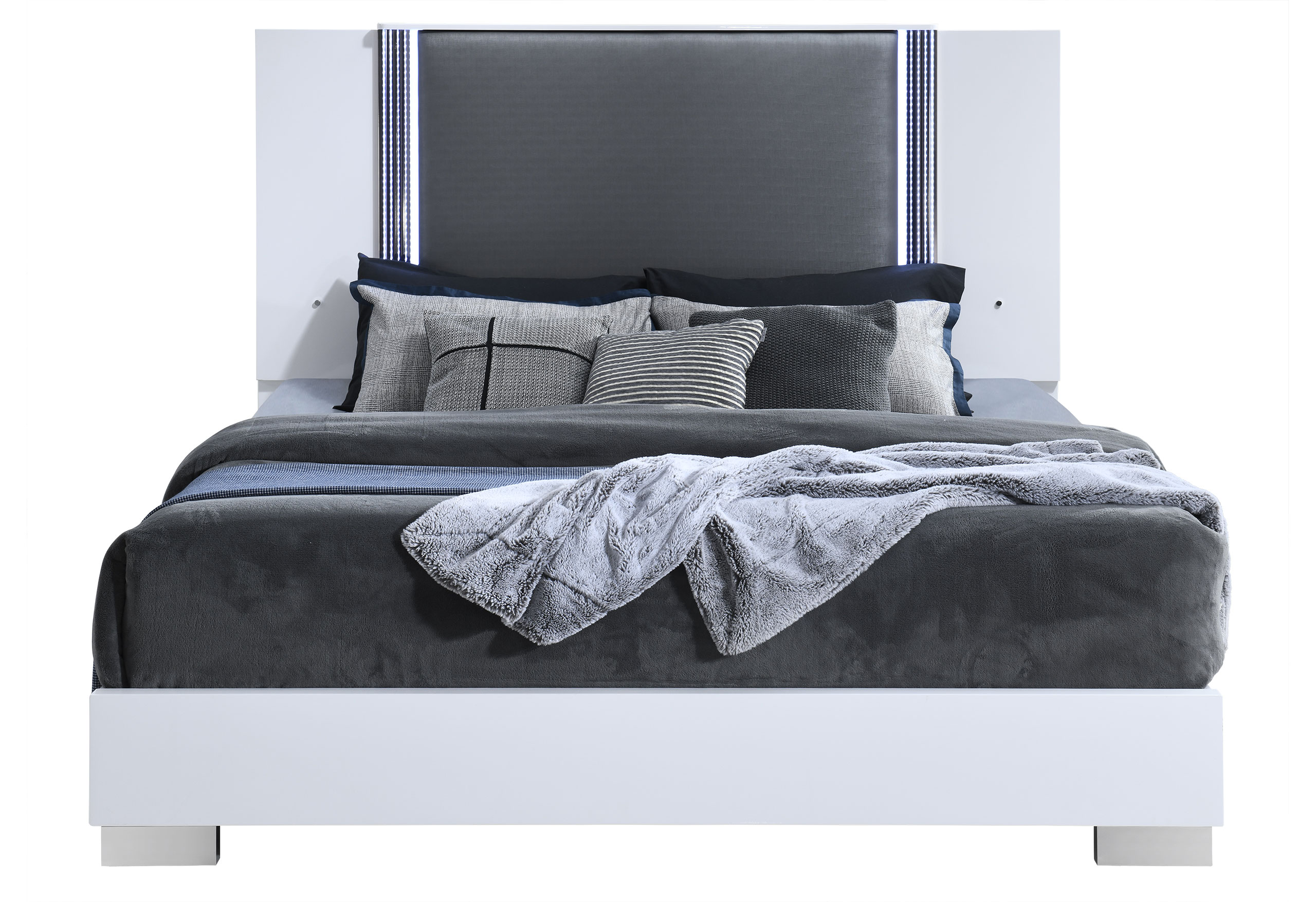 Ylime - Bed With LED - Smooth White / Dark Gray - Image 5