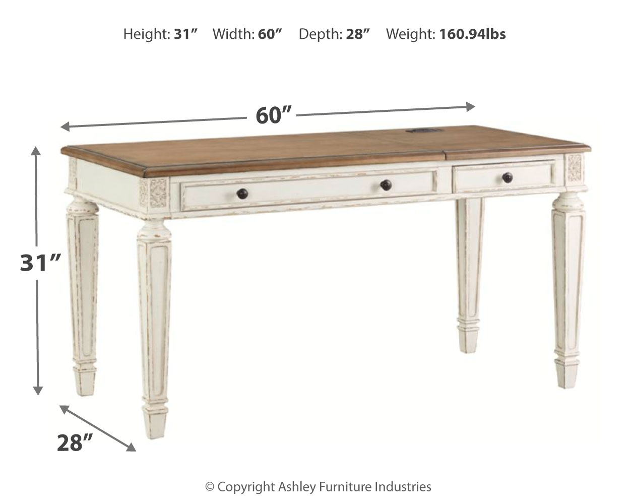 Realyn - Home Office Lift Top Desk - White / Brown - Image 4