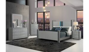 Logan - 5 Piece Bedroom Set With LED And Speakers - Silver