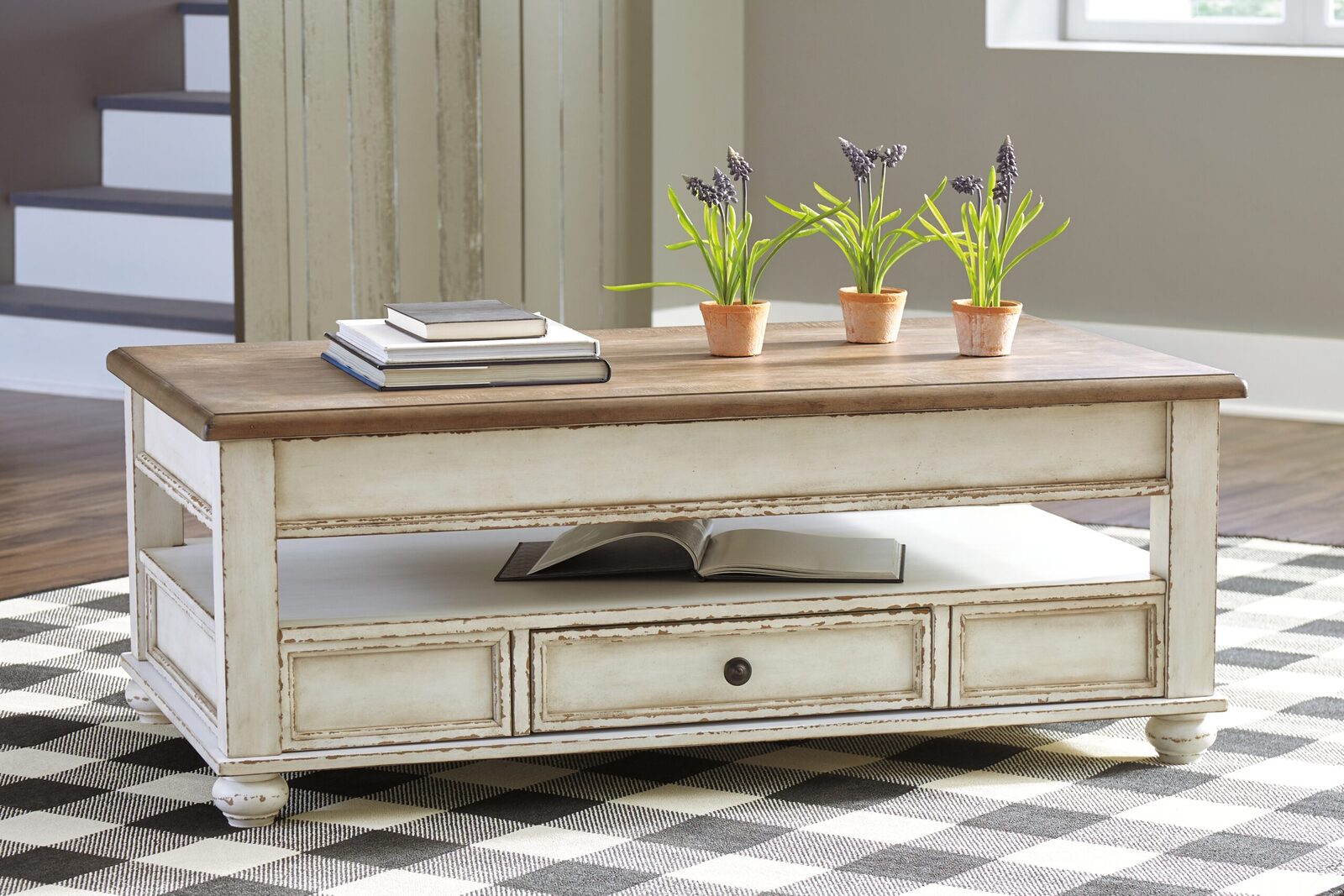 Realyn - Lift Top Cocktail Table - White / Brown - Image 2