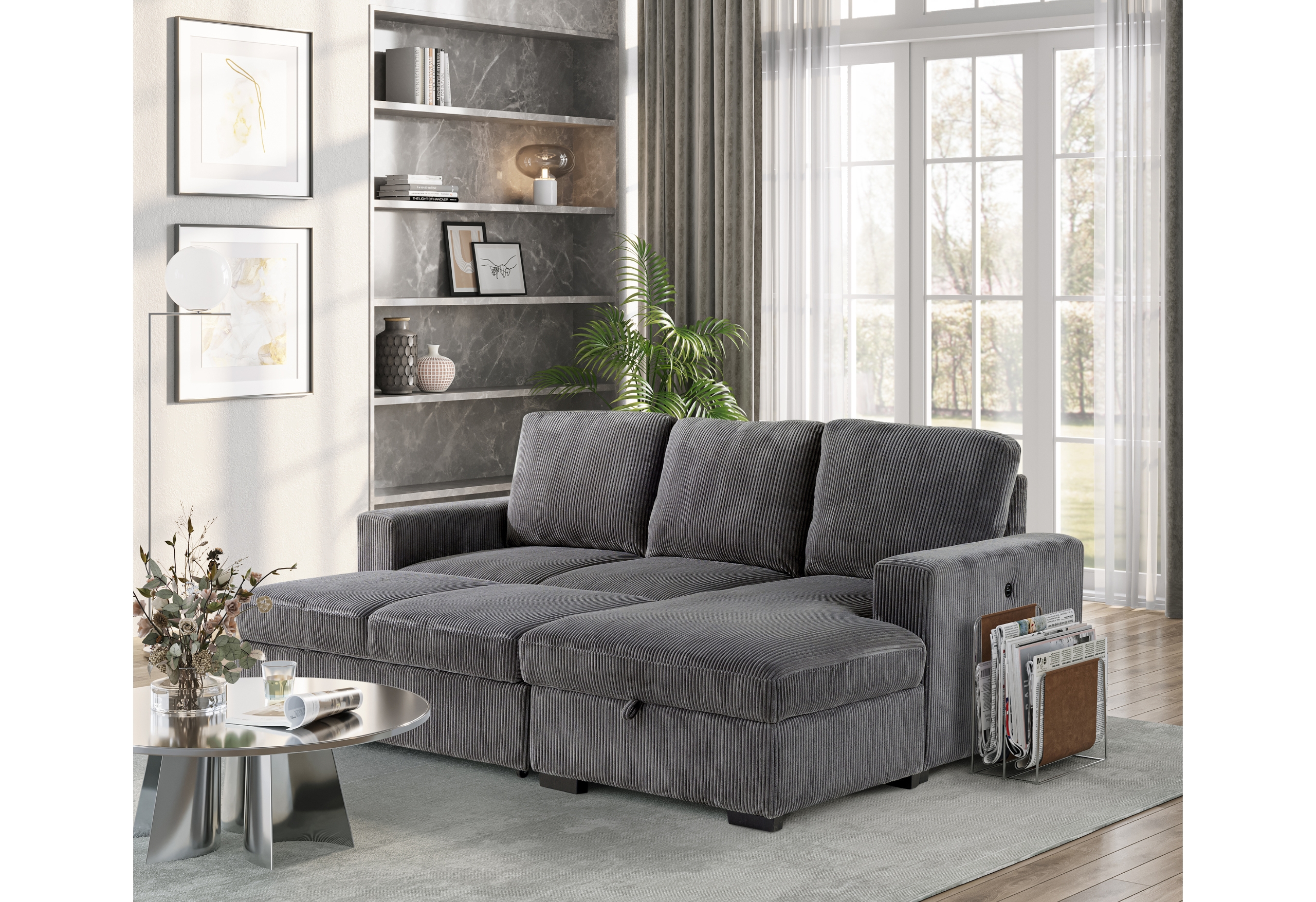 U2660 - Pullout Sofa Bed - Gray