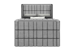 Isabella - Upholstered Bed With LED, TV Lift, Bluetooth Speaker And Firpeplace Crystal - Gray