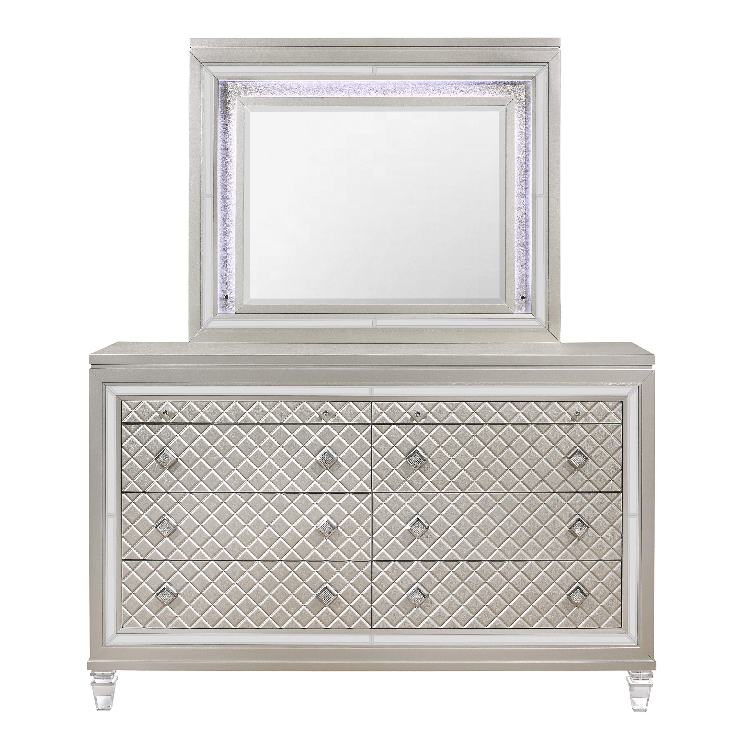 Paris - 4 Piece Bedroom Set (Bed With LED, Dresser, Mirror, Nightstand) - Champagne - Image 9