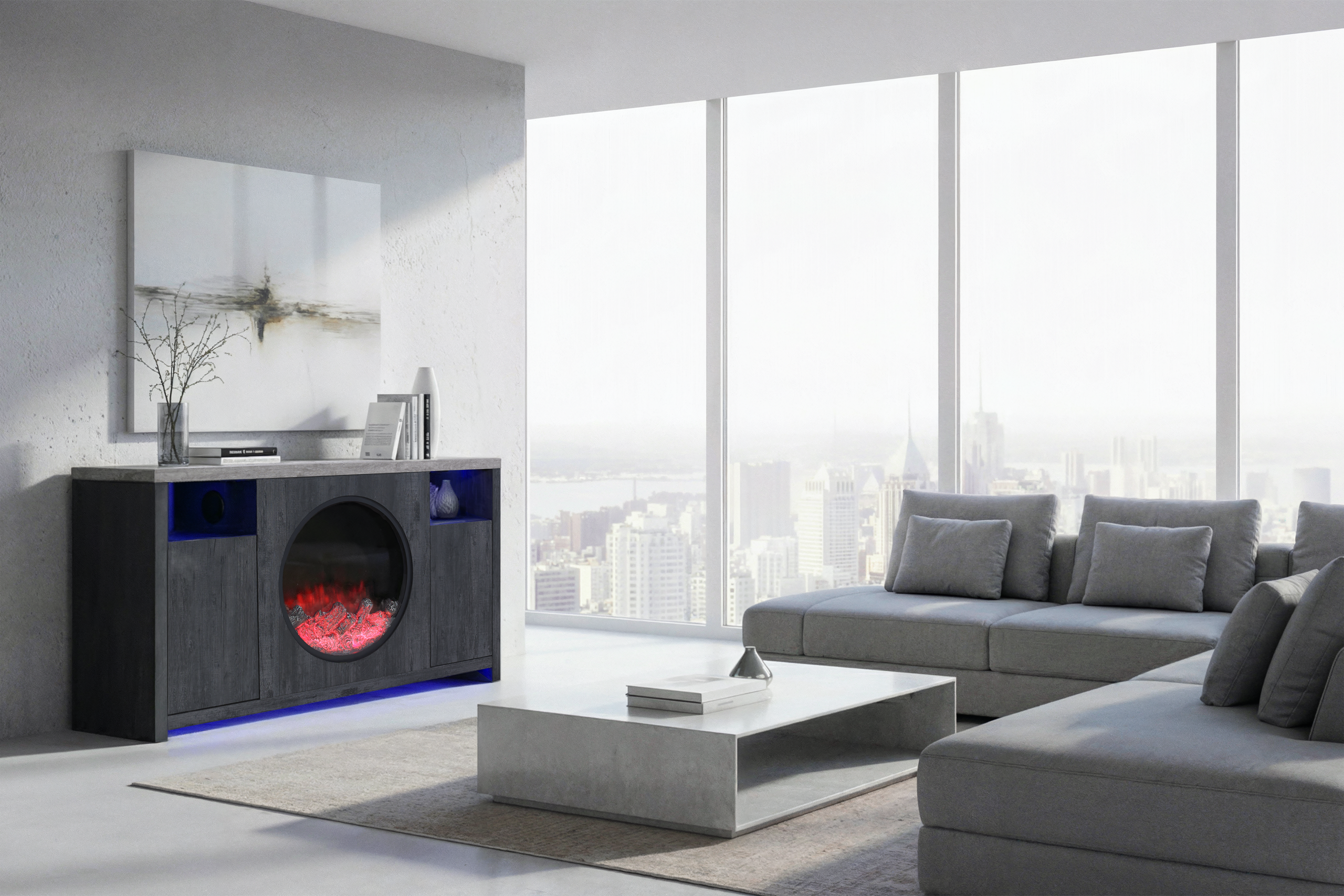 Nyla - 60" Entertainment Unit With Speakers And LED - Dark Gray / Light Gray