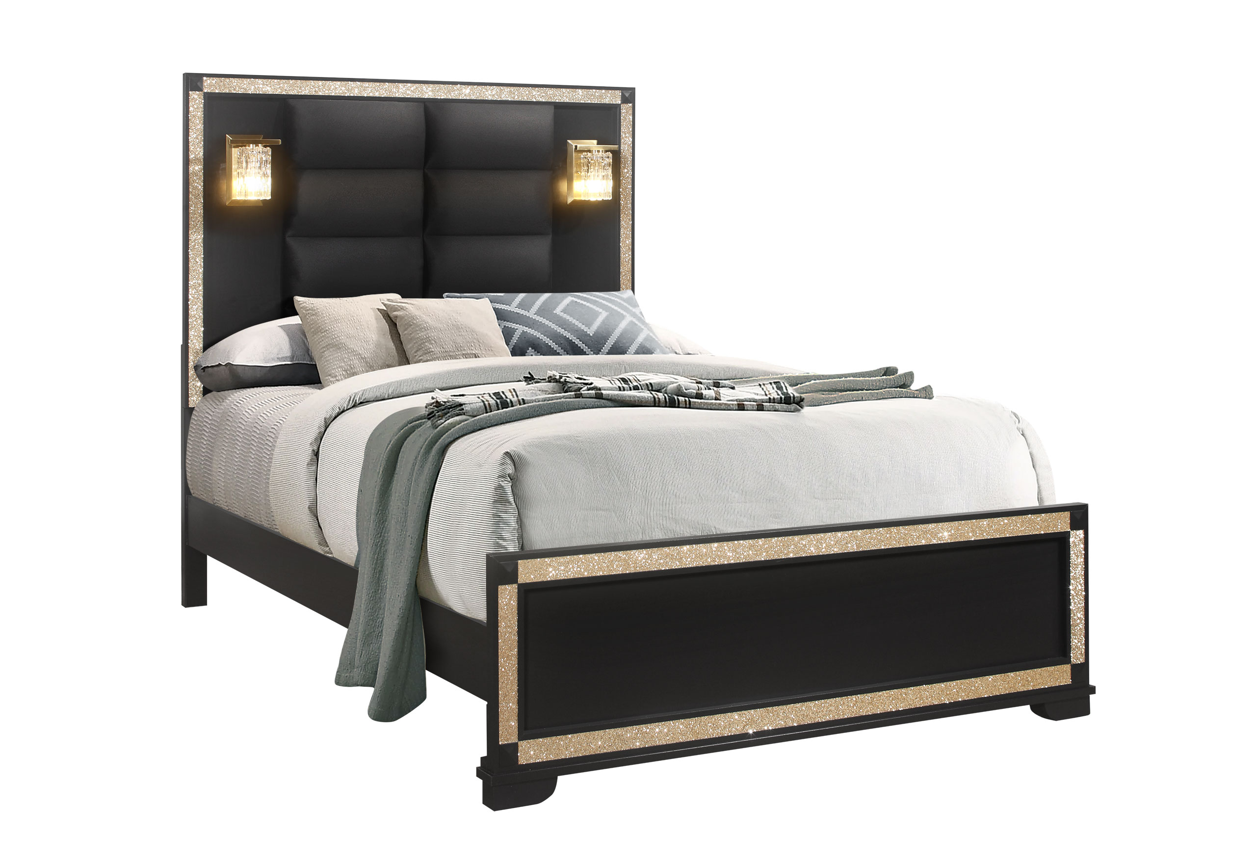 Blake - Bed With Lamps - Black / Gold - Image 6