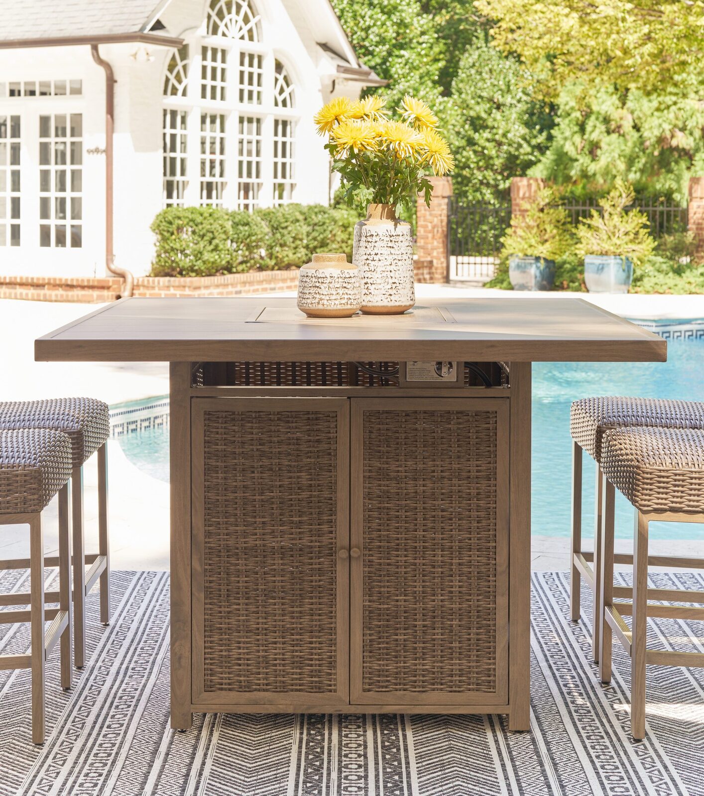 Walton Bridge - Square Bar Table W/Fire Pit - Driftwood - Image 2