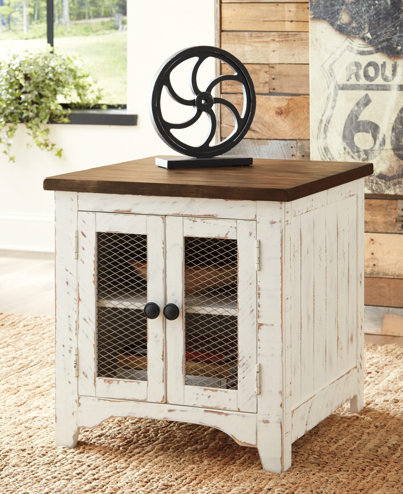 Wystfield - Rectangular End Table - 2 Doors - White / Brown - Image 9