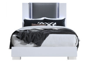 Ylime - Bed With LED - Smooth White / Dark Gray