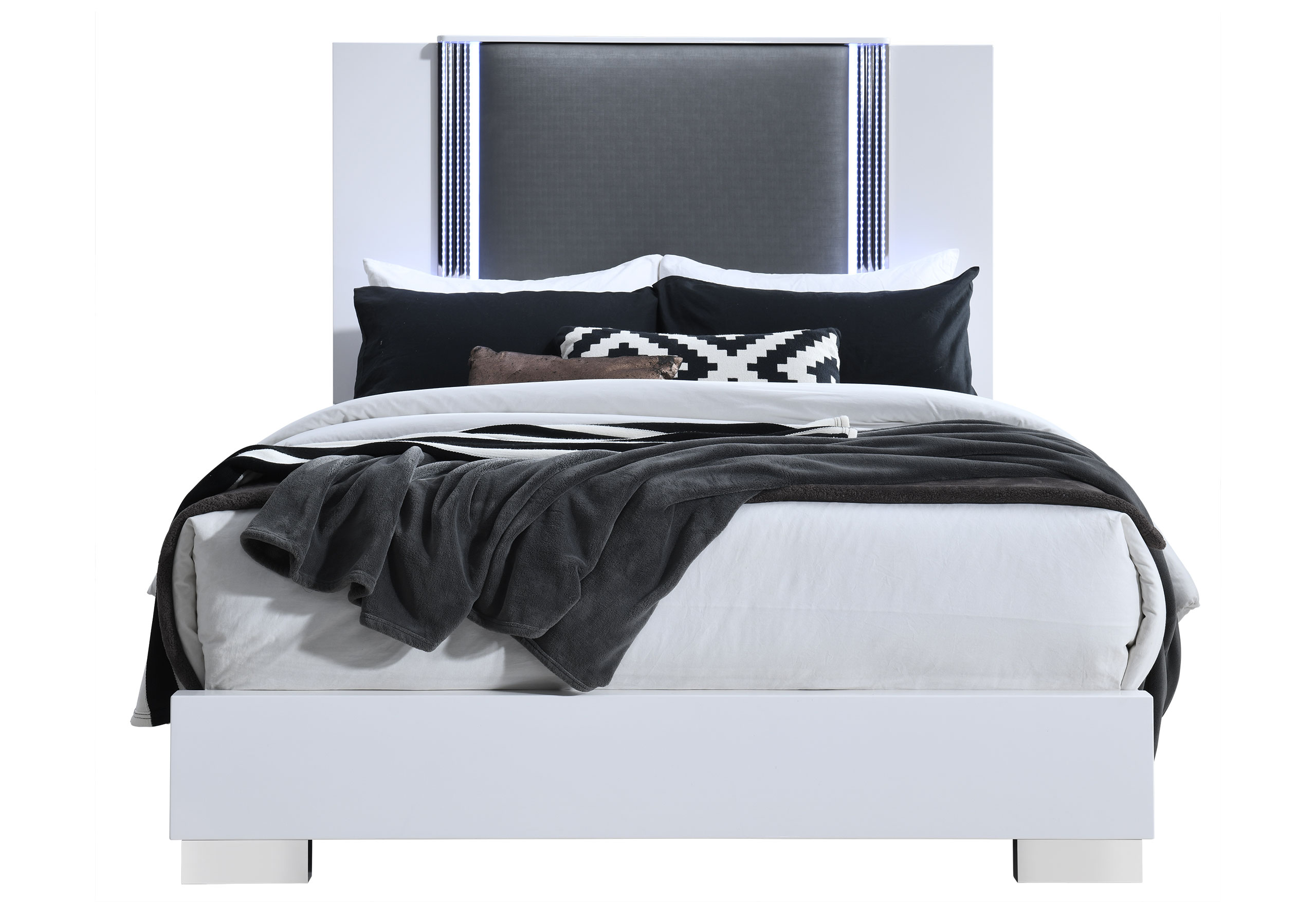 Ylime - Bed With LED - Smooth White / Dark Gray