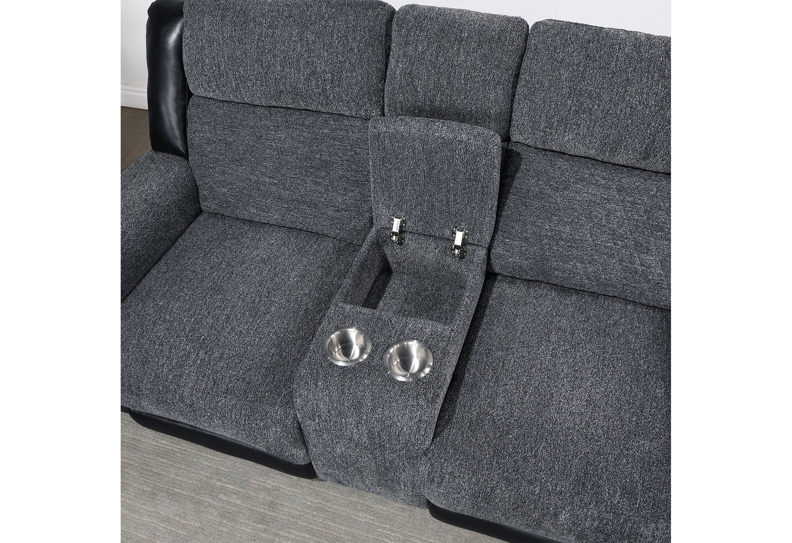 U5914/U5915 - 3 Piece Living Room Set (Reclining Sofa, Console Reclining Loveseat With Immersive Sound, Blue LED And Recliner) - Black / Gray - Image 2