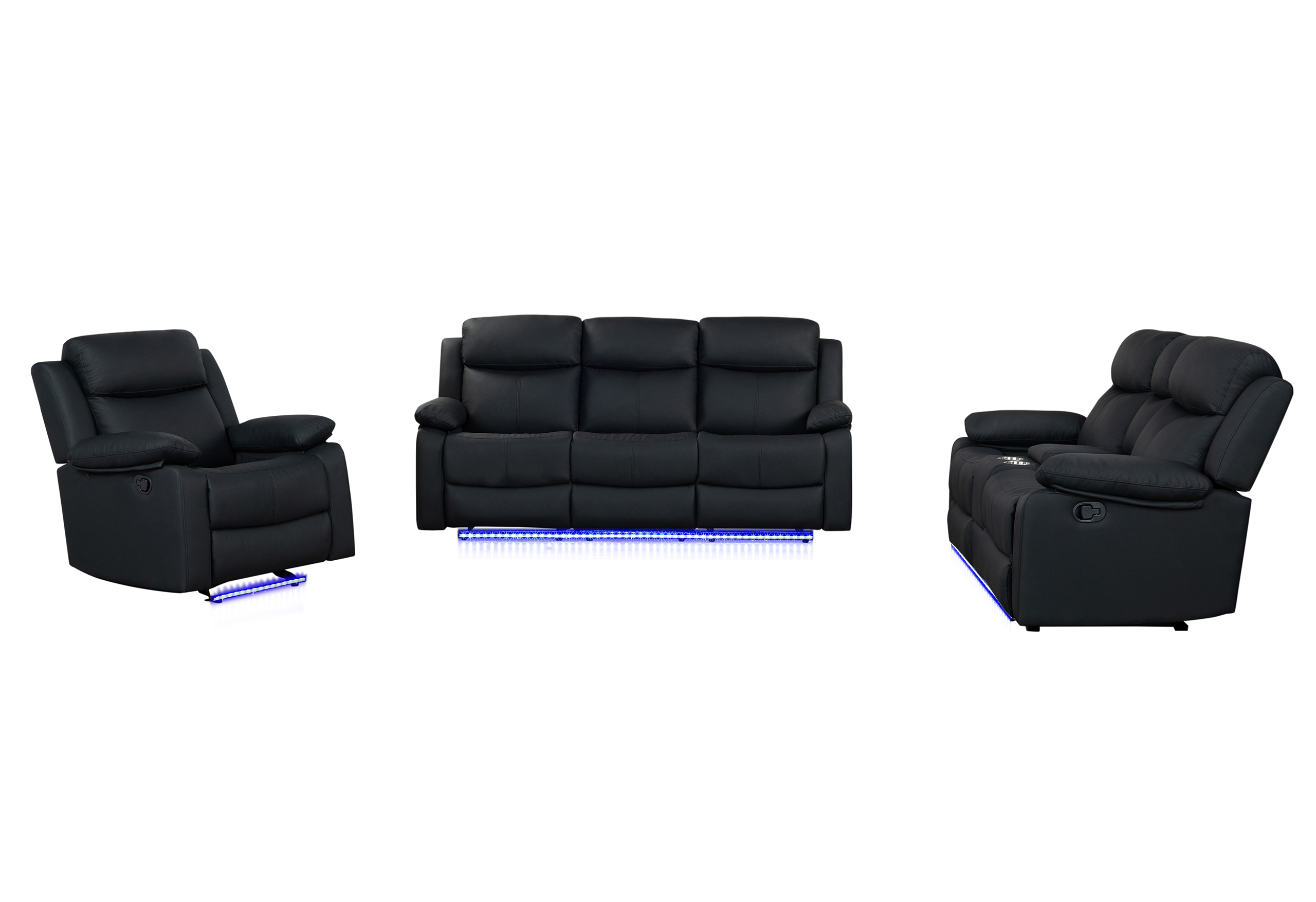 U6026 - 3 Piece Living Room Set (72A Reclining Sofa, Console Reclining Loveseat With LED And Speaker, Glider Recliner) - Black - Image 2