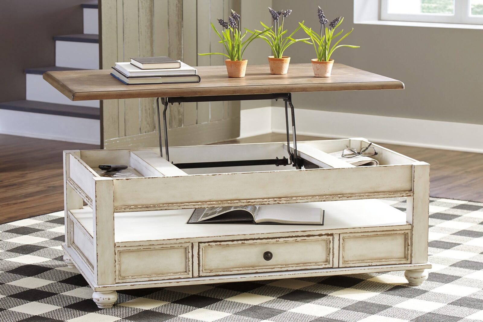 Realyn - Lift Top Cocktail Table - White / Brown - Image 6