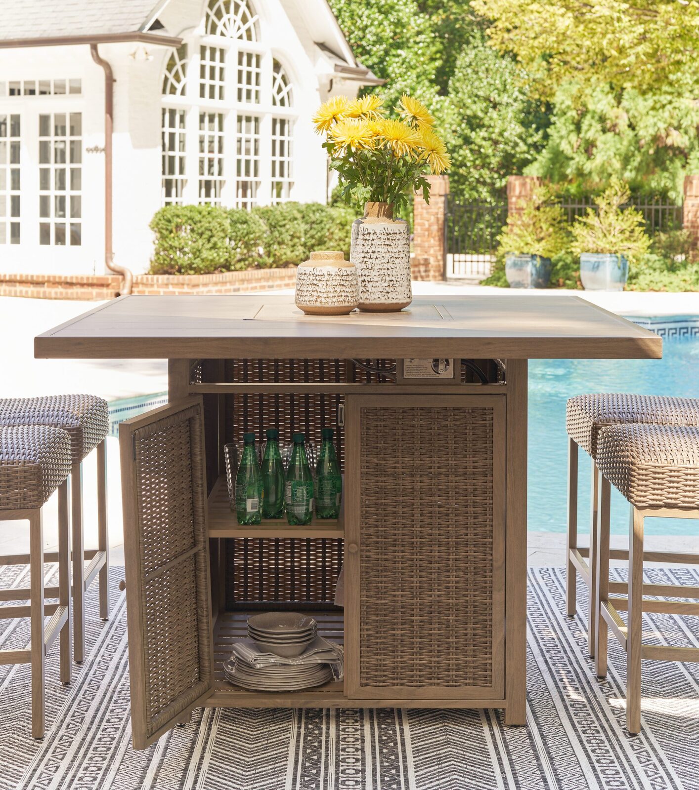 Walton Bridge - Square Bar Table W/Fire Pit - Driftwood - Image 8