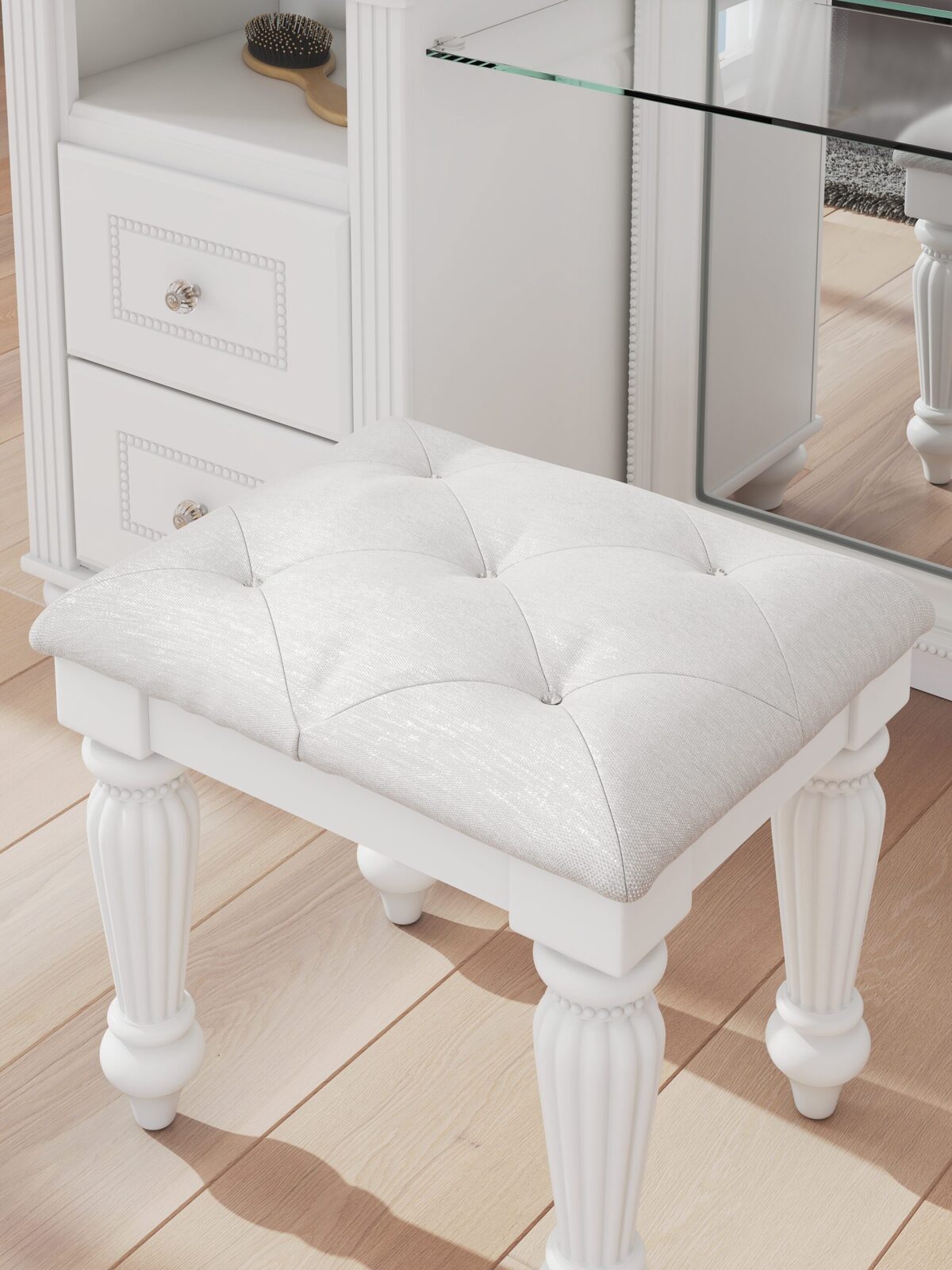 Kozlani - Vanity Upholstered Stool - White - Image 6
