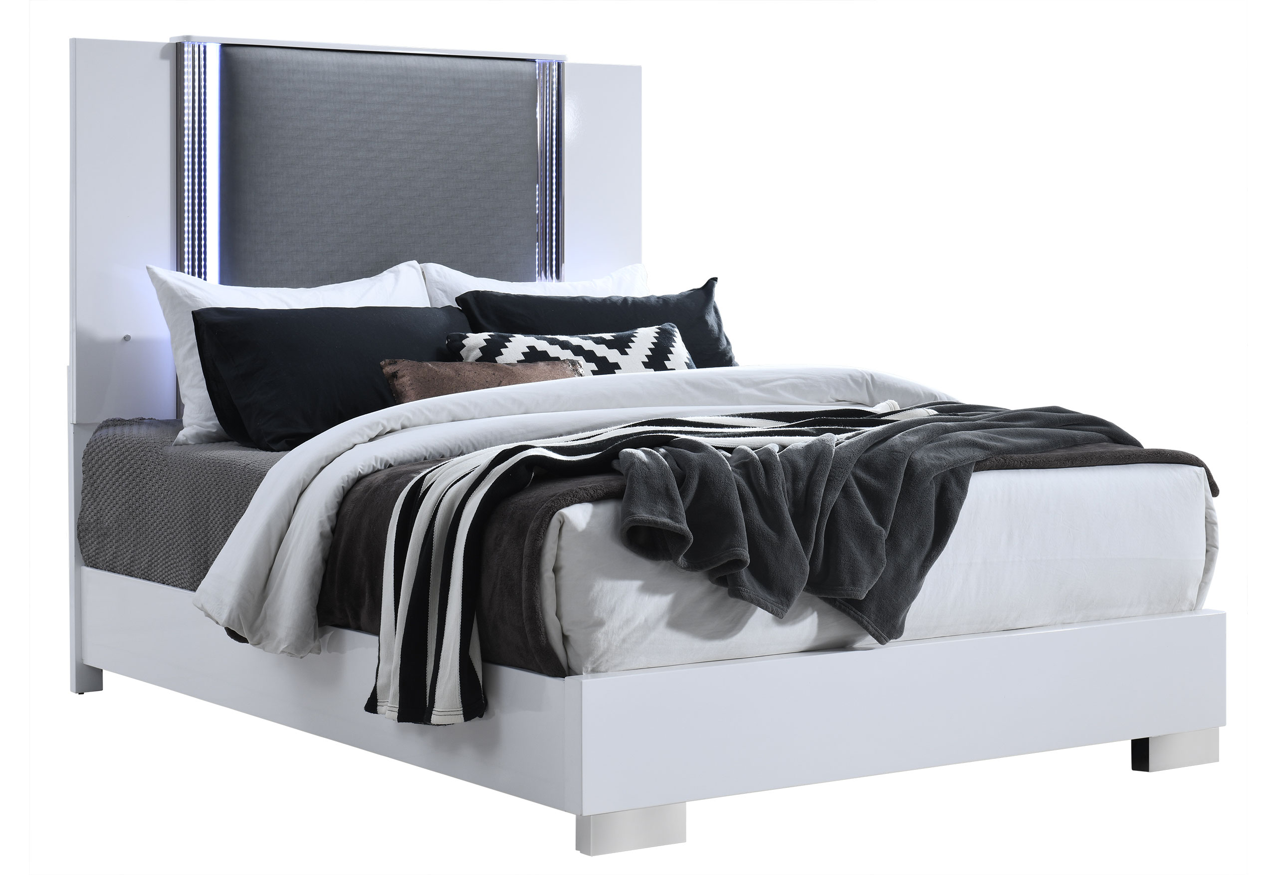 Ylime - Bed With LED - Smooth White / Dark Gray - Image 2