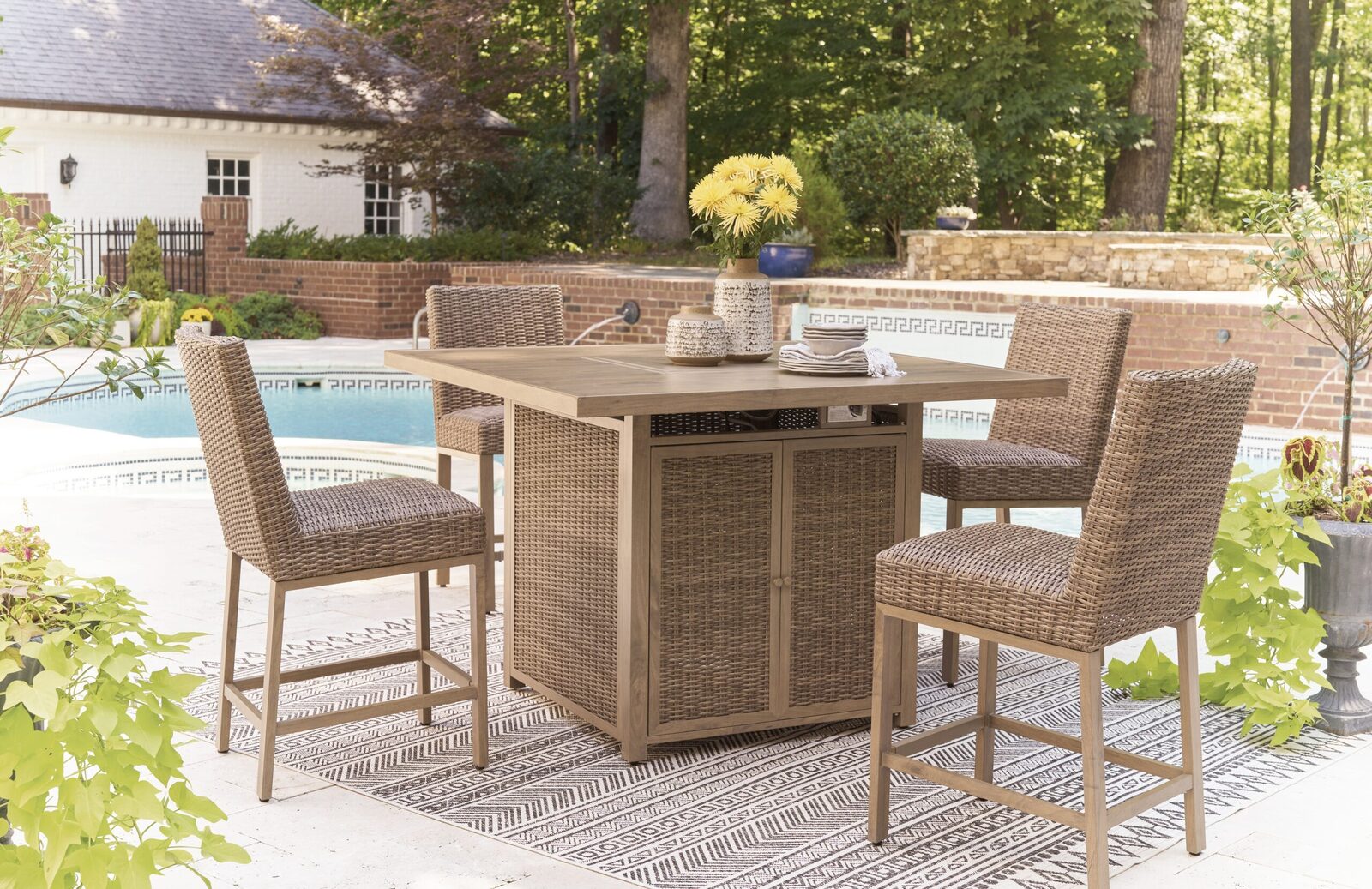 Walton Bridge - Square Bar Table W/Fire Pit - Driftwood - Image 9
