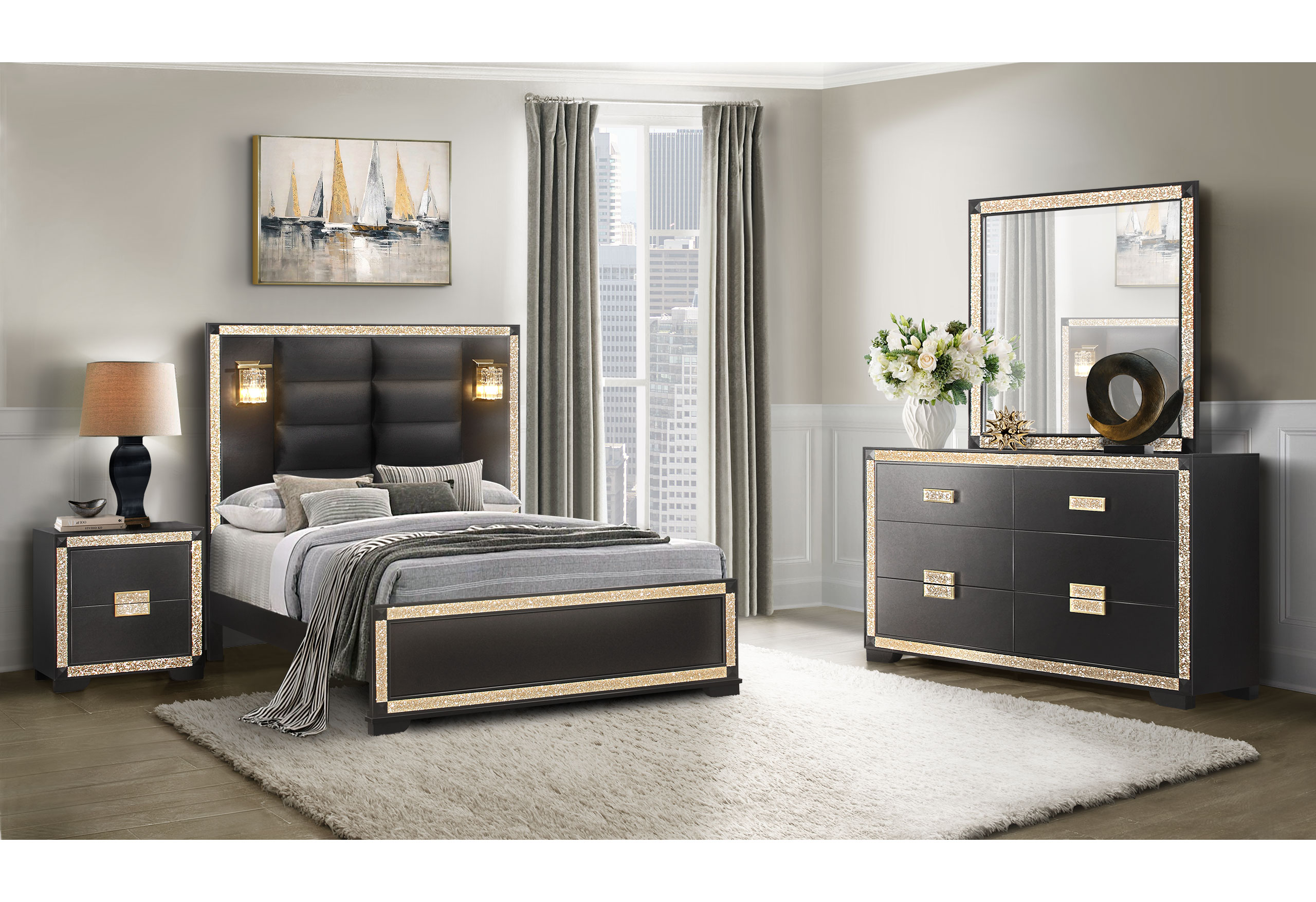 Blake - King Bed With Lamps - Black - Image 4