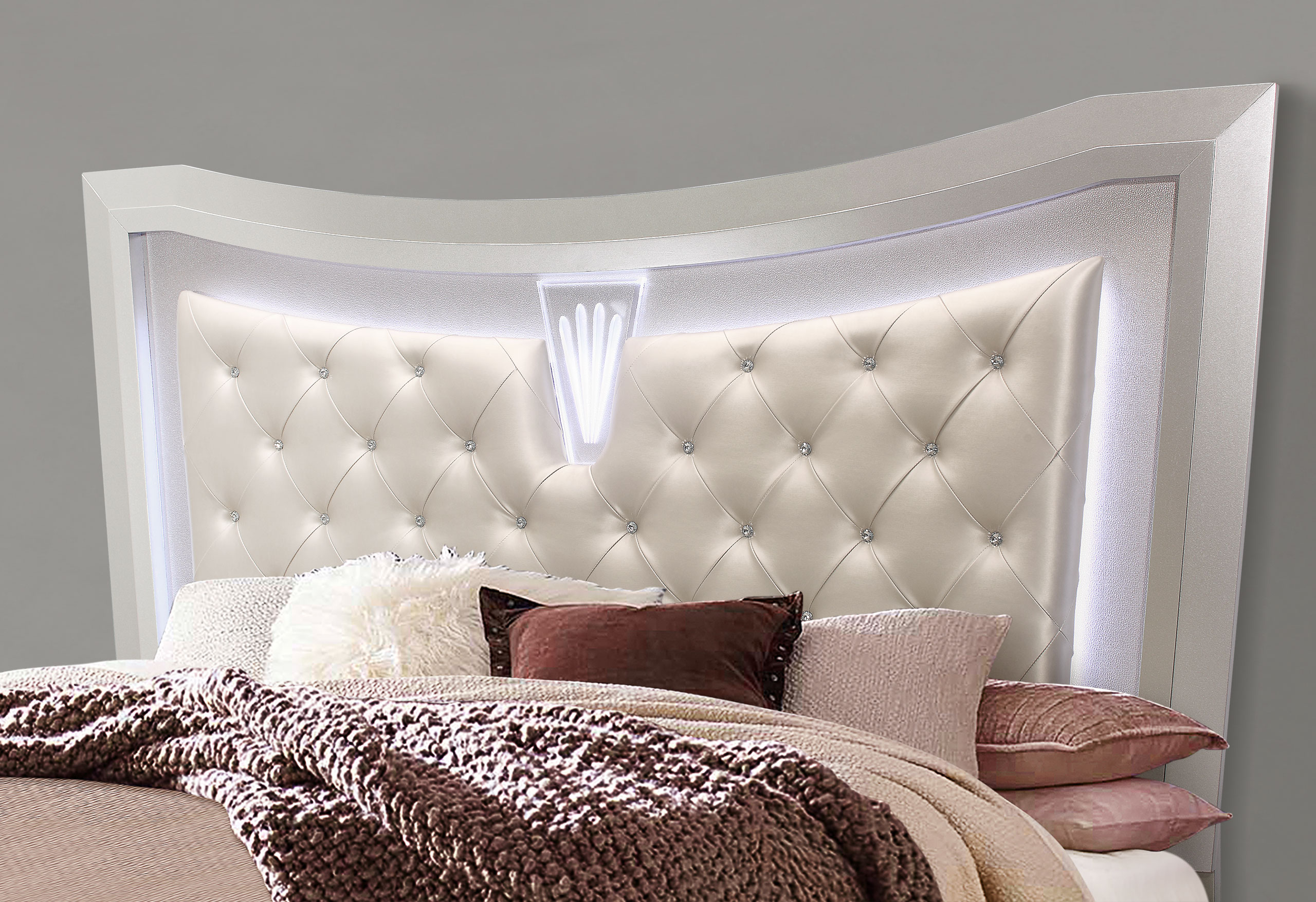 Paris - 4 Piece Bedroom Set (Bed With LED, Dresser, Mirror, Nightstand) - Champagne - Image 3