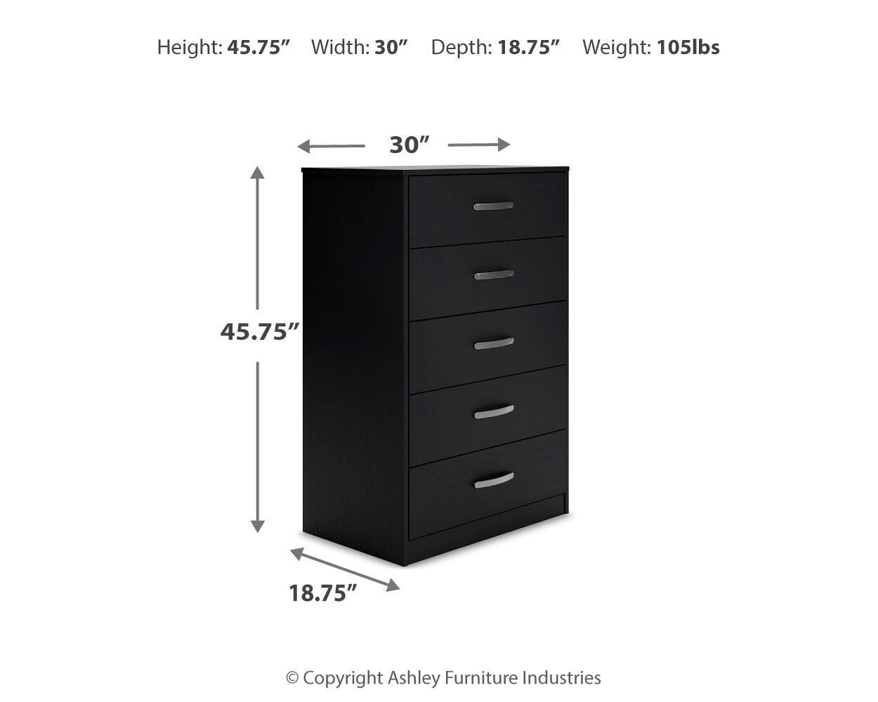 Finch - Five Drawer Chest - 46" Height - Black - Image 11