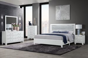 Luccia - 4 Piece Bedroom Set (Bed With LED, Dresser, Mirror, Nightstand) - White