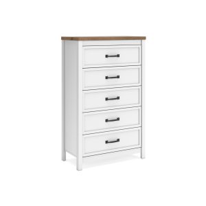 Kerisden - Five Drawer Chest - White / Brown