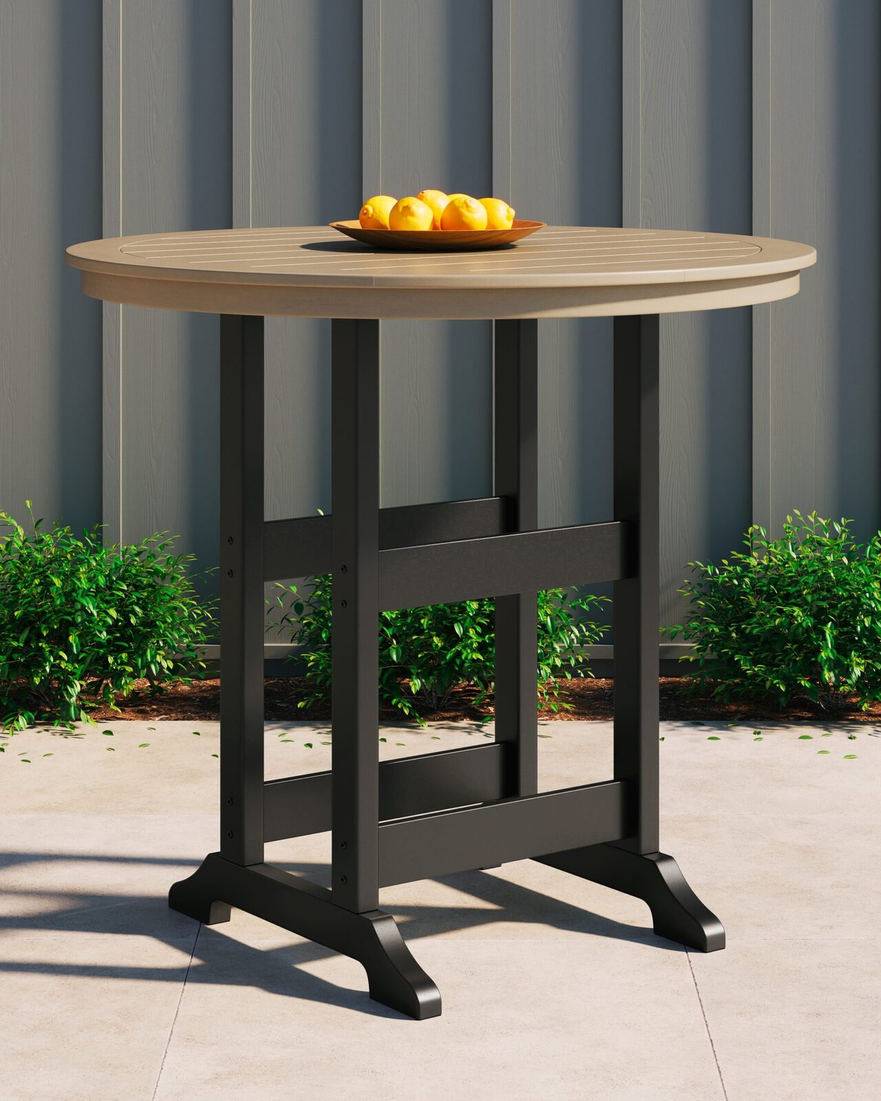 Fairen Trail - Round Bar Table w/Umb OPT - Black / Driftwood - Image 2