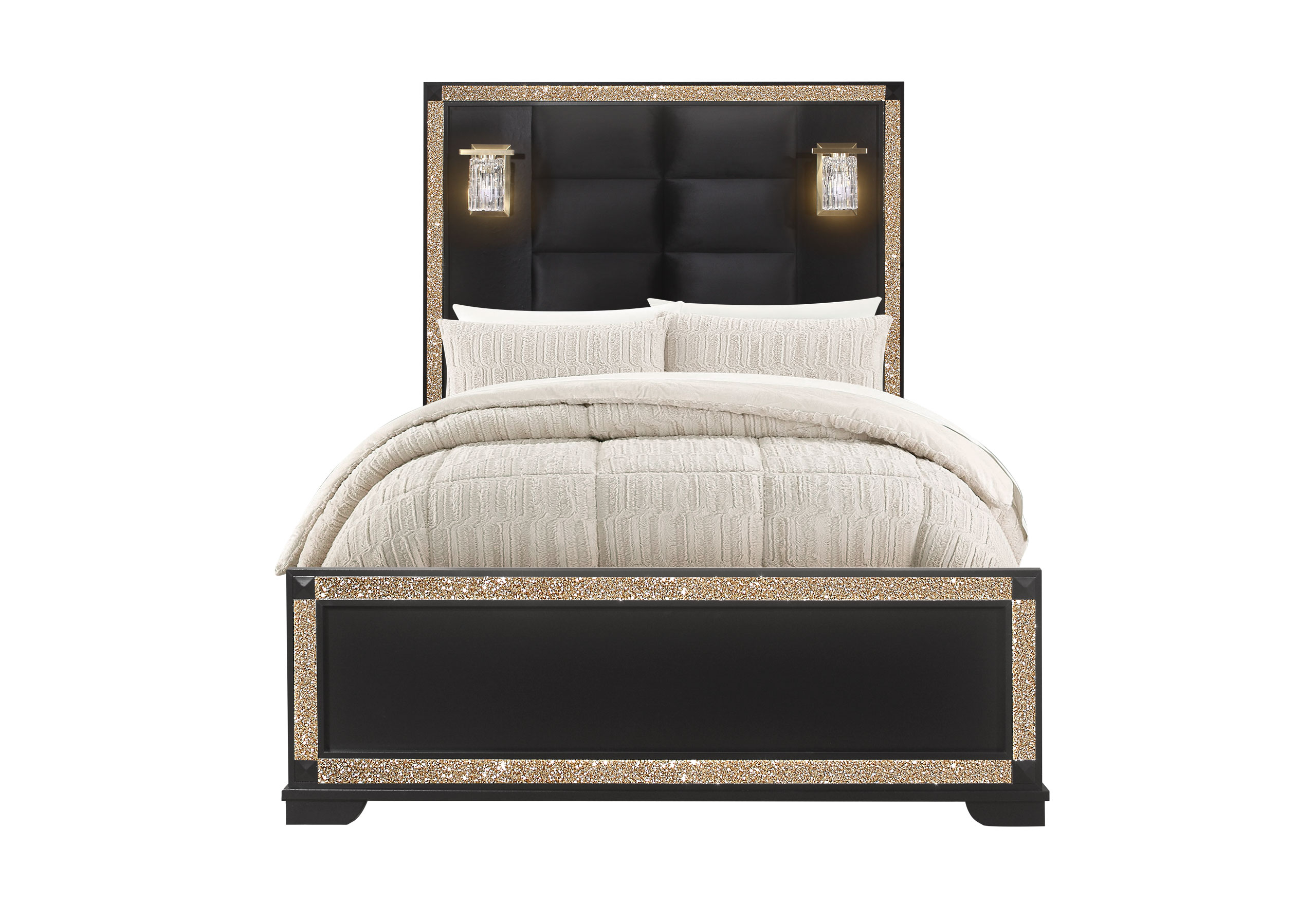 Blake - Bed With Lamps - Black / Gold