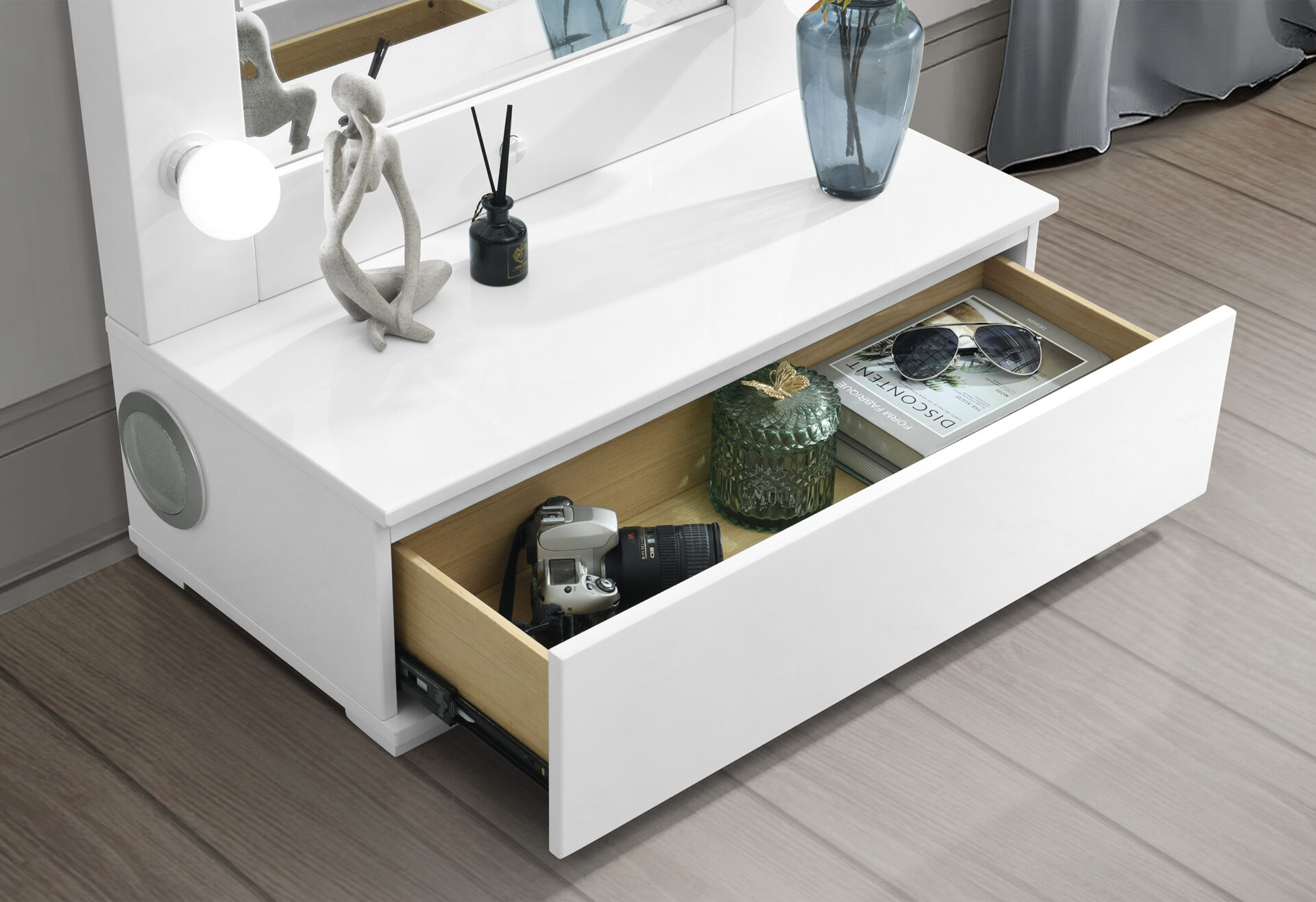 Ella - Narrow Tall Mirror With Drawer And Speakers - Image 2