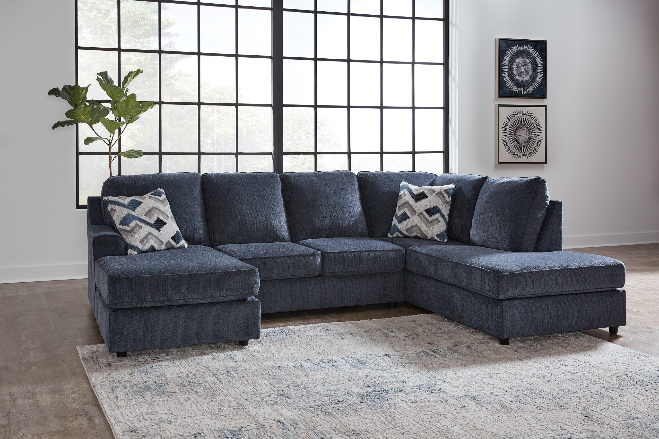 Albar Place - 3 Pc. - 2-Piece Sectional With Laf Sofa Chaise, Ottoman - Cobalt - Image 2