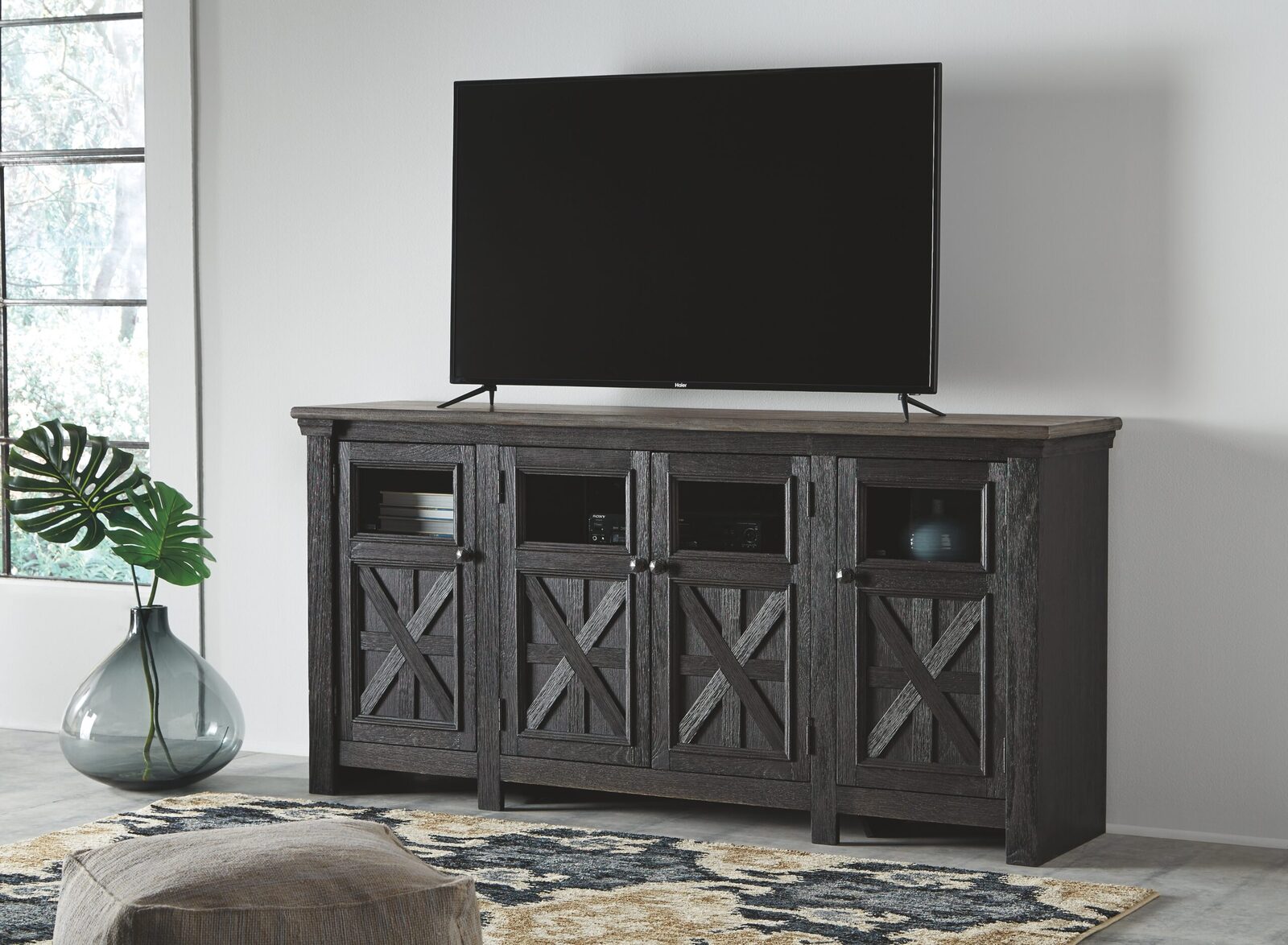 Tyler Creek - Extra Large TV Stand - Black / Gray - Image 2