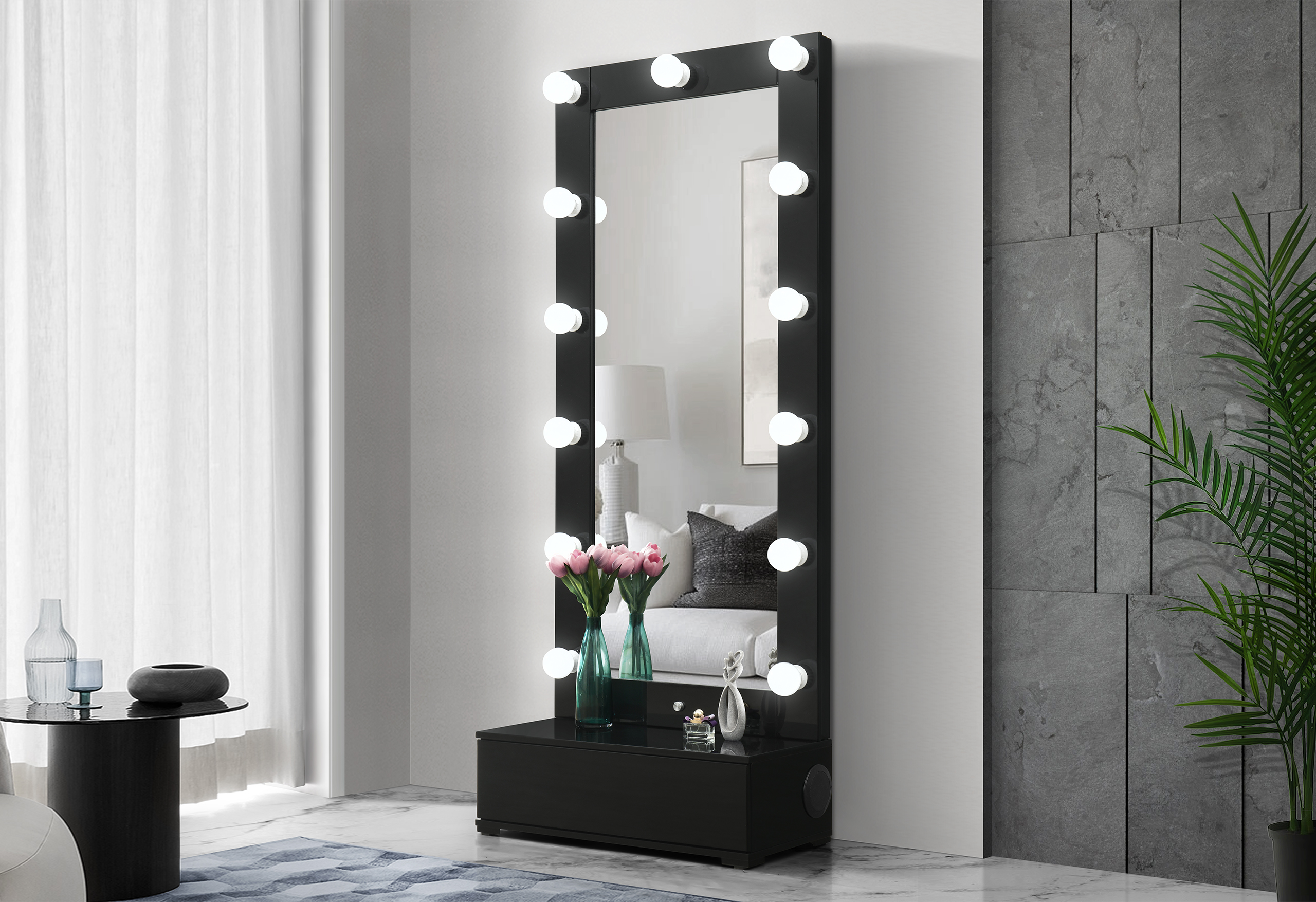Ella - Narrow Tall Mirror With Drawer And Speakers - Image 10
