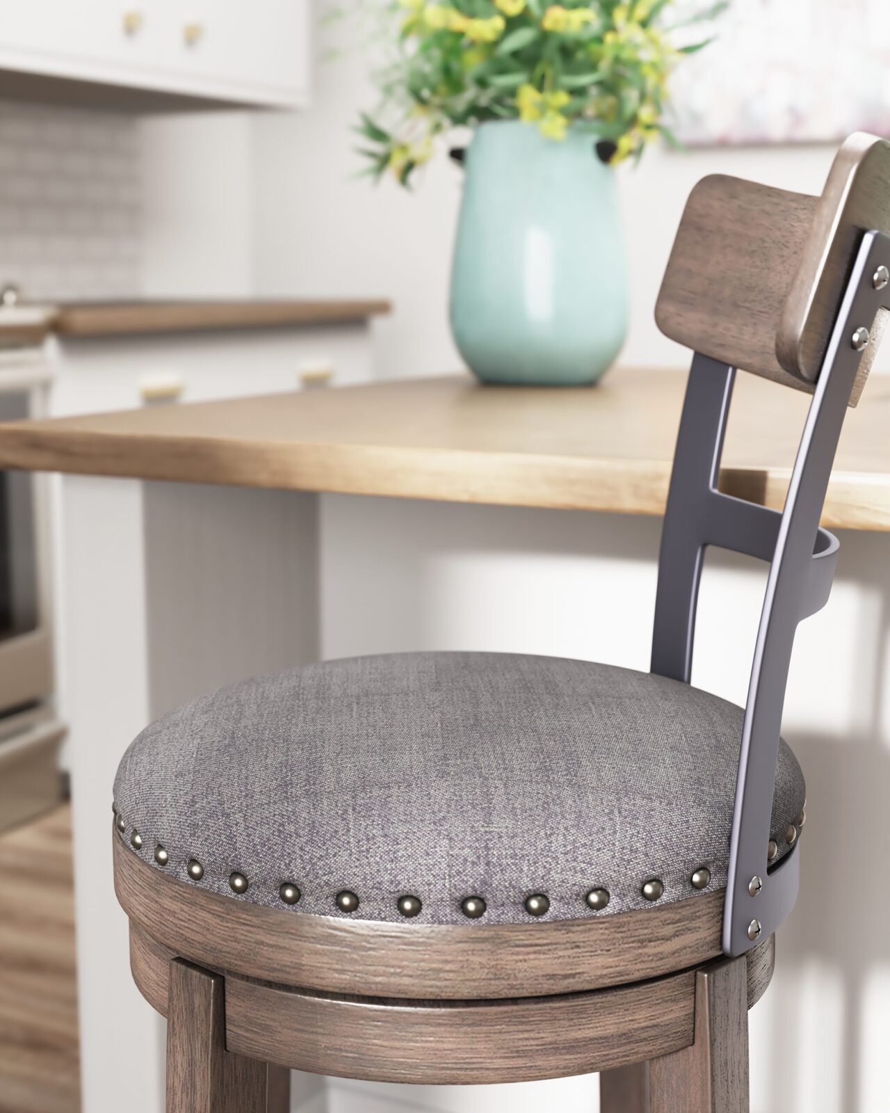 Caitbrook - UPH Swivel Barstool - Gray - Image 11