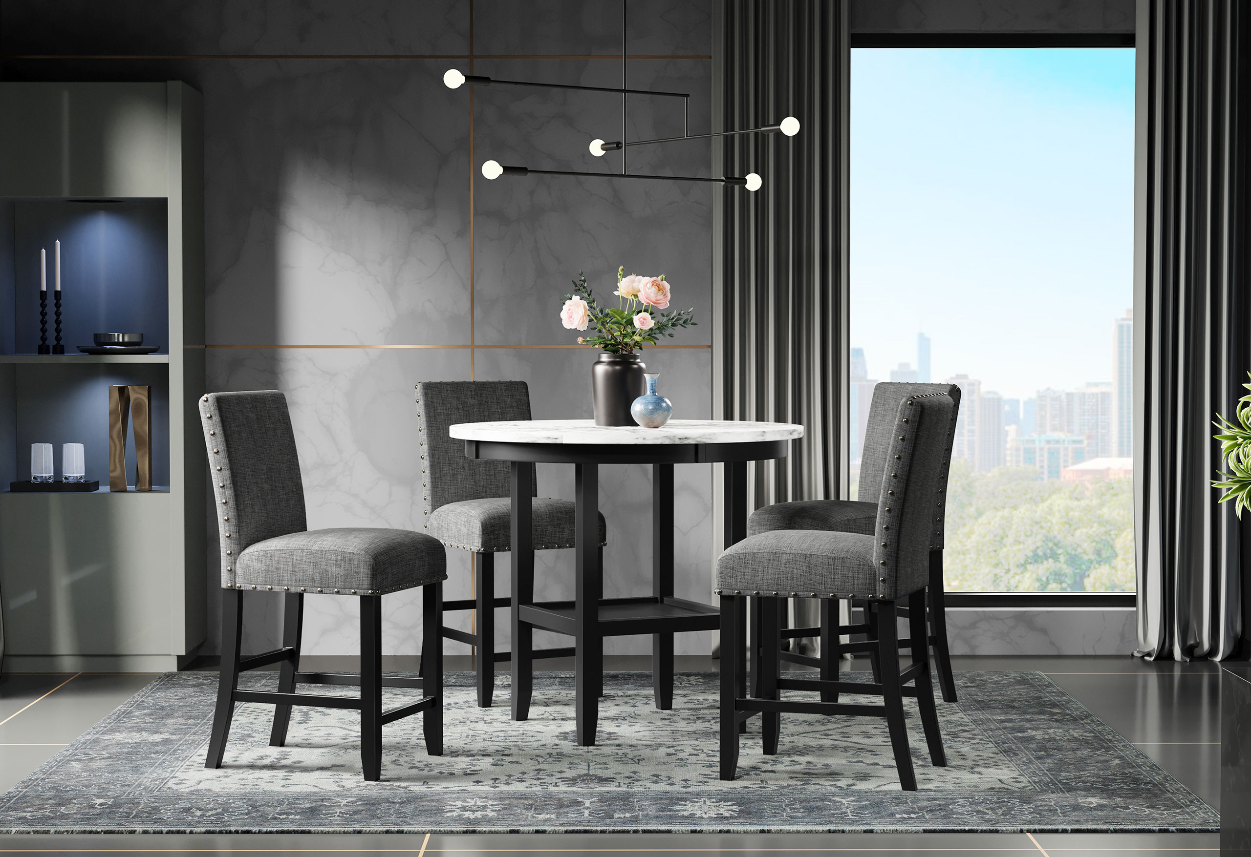 D40011 - 5 Piece Dining Room Set (D40011 Bar Table And D1622 Four Bar Stools) - Dark Gray