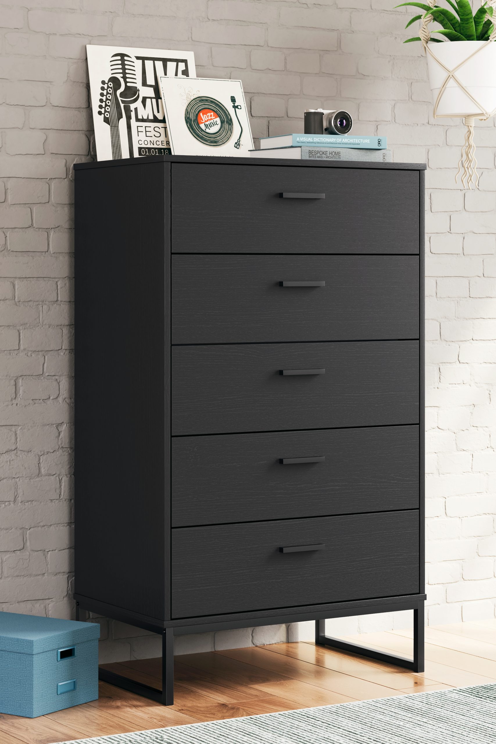 Socalle - Five Drawer Chest - Black - Image 2