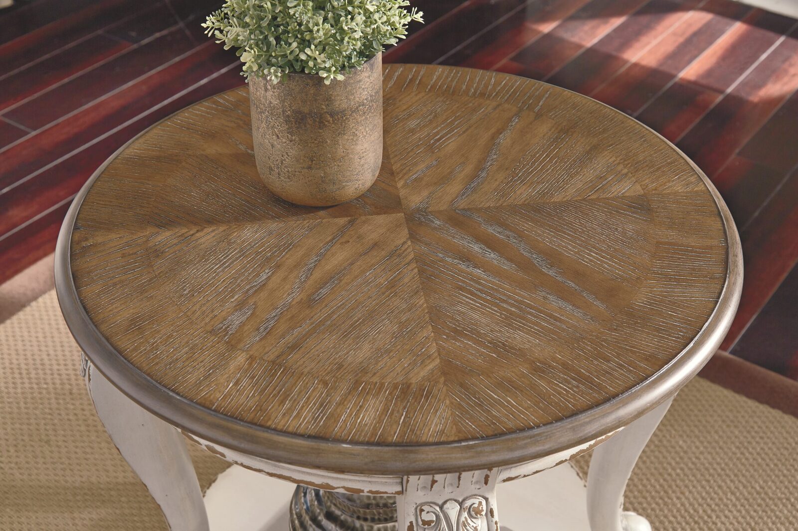Realyn - Round End Table - White / Brown - Image 6