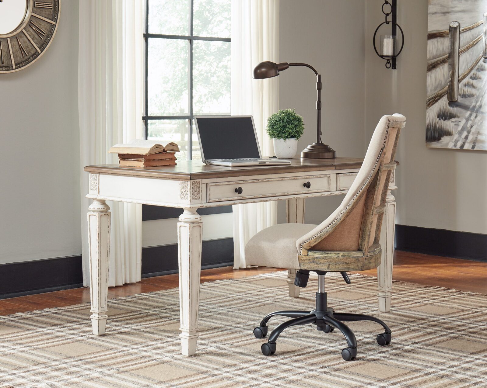 Realyn - Home Office Lift Top Desk - White / Brown - Image 8