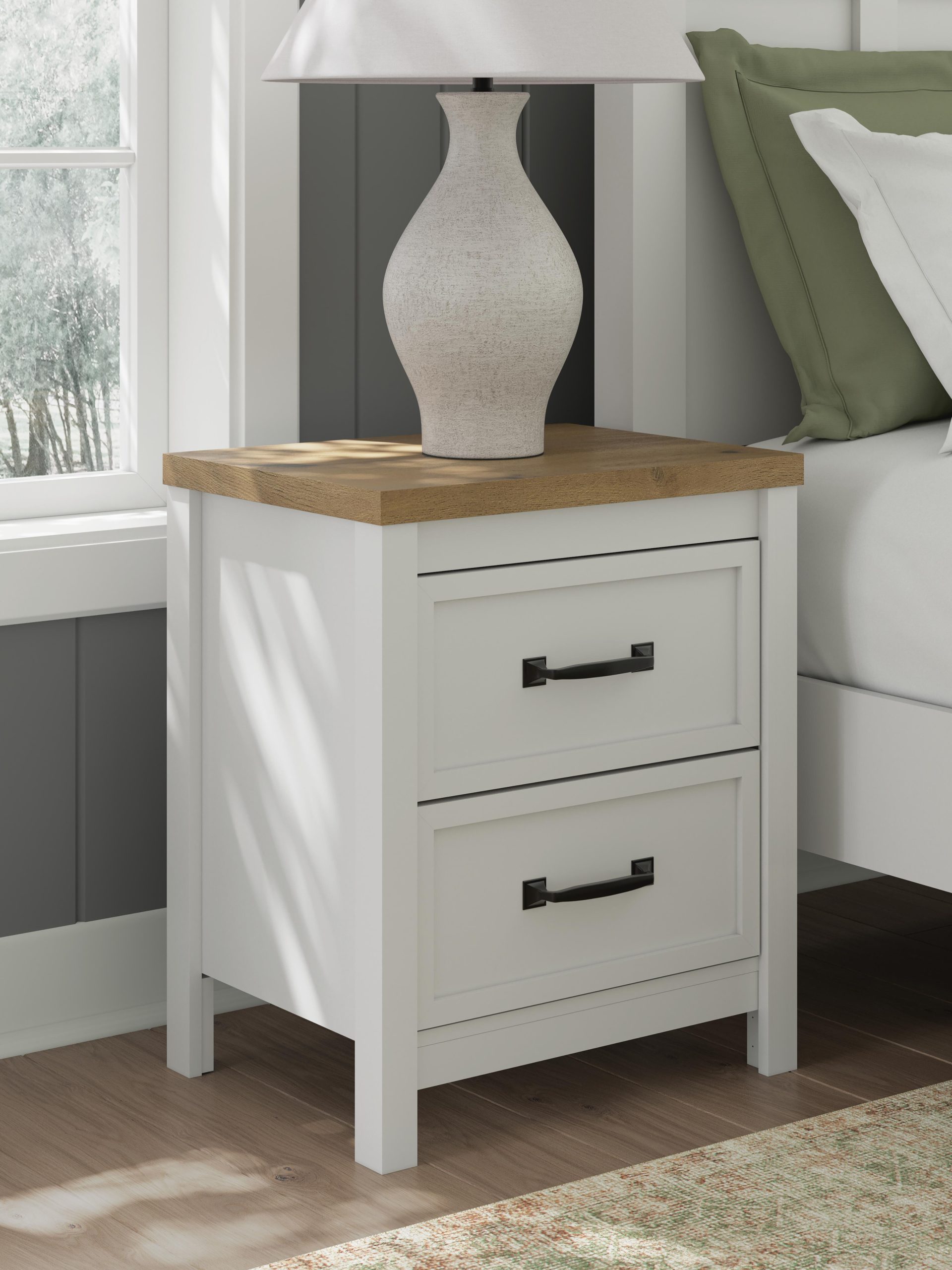 Kerisden - Two Drawer Night Stand - White / Brown - Image 2