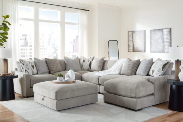 Aslan Court - 7 Pc. - 6-Piece Sectional With Raf Corner Chaise, Ottoman - Pebble