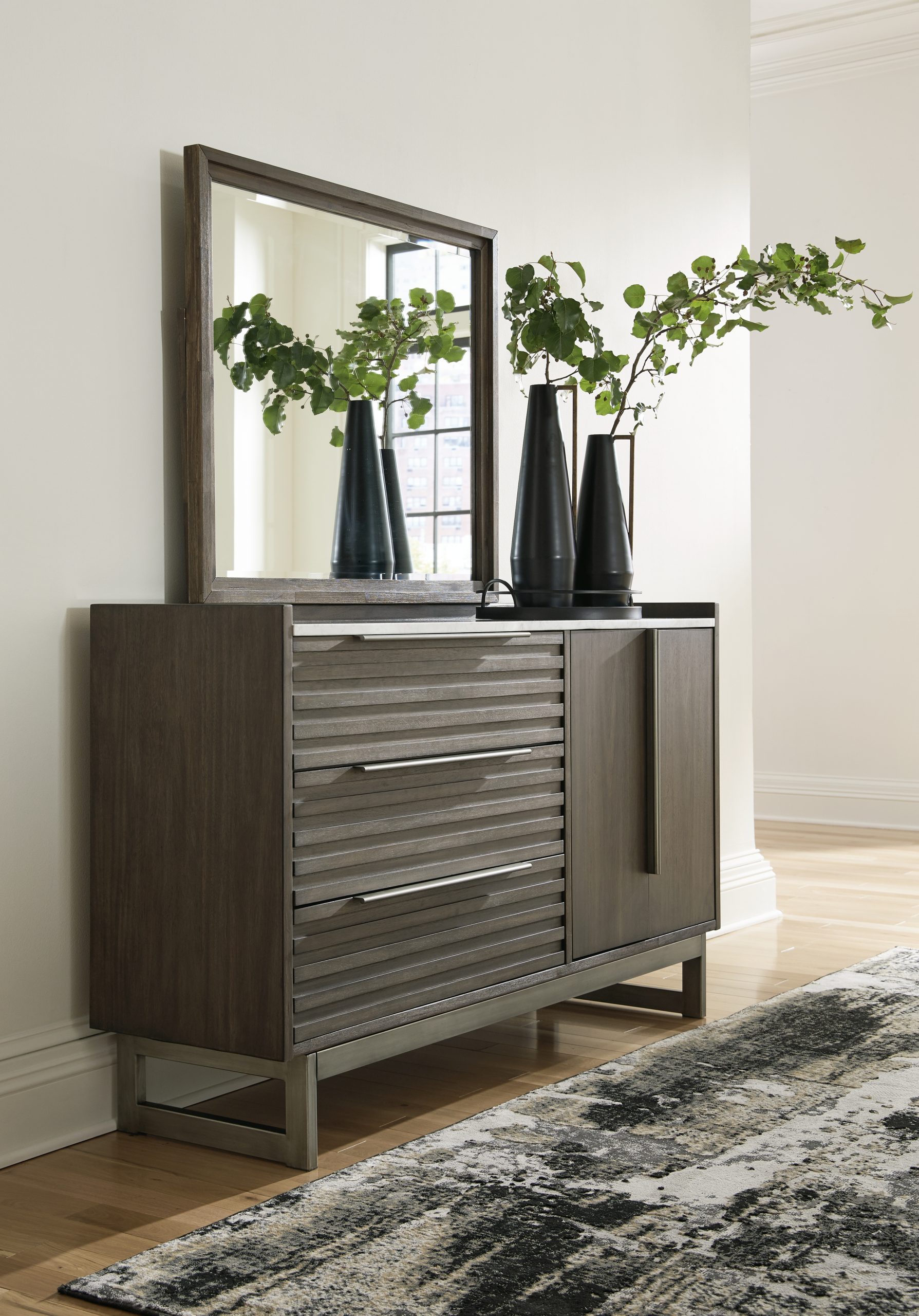 Arkenton - 3 Pc. - Dresser, Mirror, King Panel Bed - Grayish Brown - Image 2