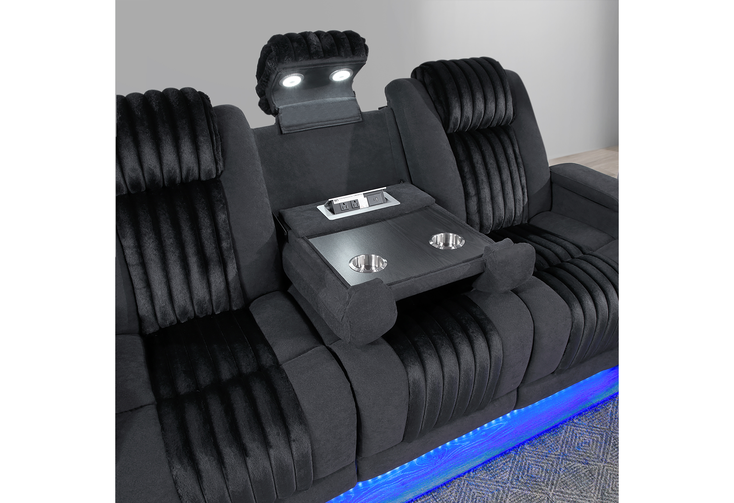 U8000 - 3 Piece Living Room Set (Power Console Reclining Loveseat, Power Reclining Sofa/ Power Recliner With Power Headrest) - Black - Image 4