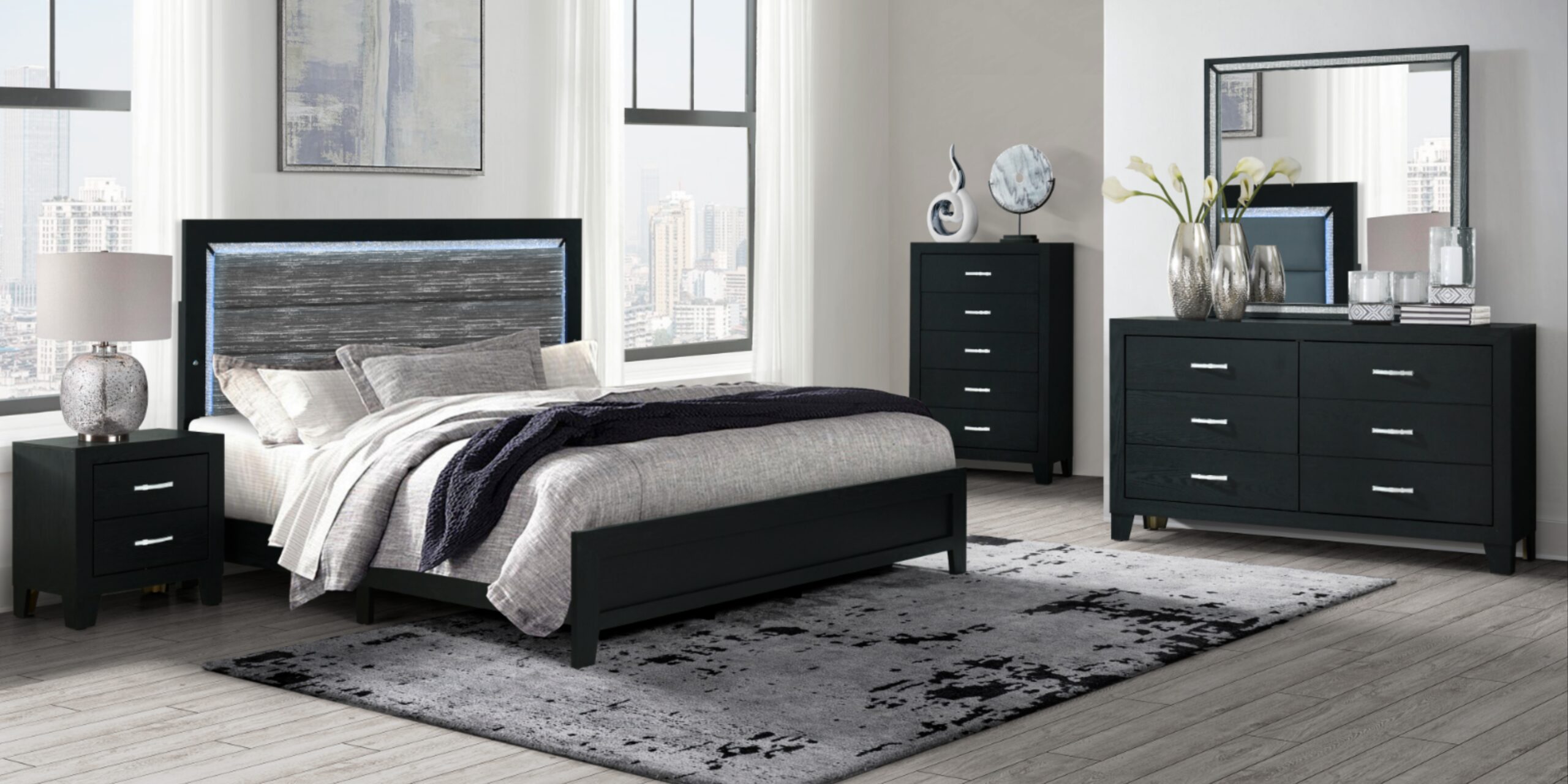 Reid - Bed With LED - Black - Image 3